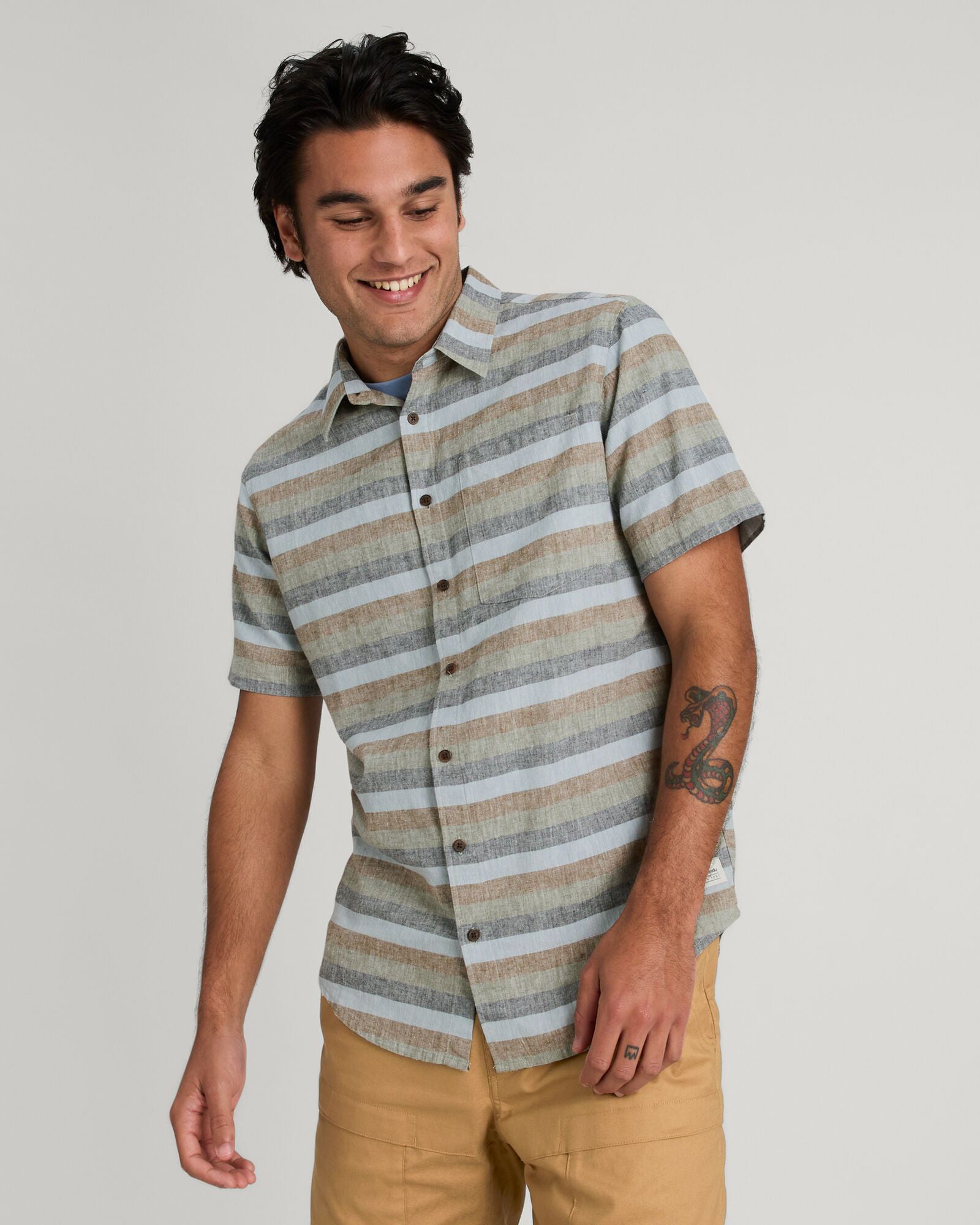Men's Flaxton Short Sleeve Button Down Shirt - Ripple Night Stripe Casual Wear for Summer Outdoor Activities & Business Casual Office Attire
