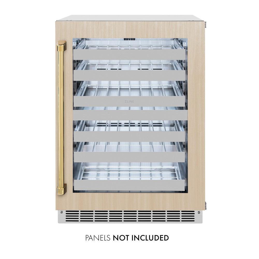 ZLINE Autograph Edition 24 Inch Touchstone Dual Zone 44 Bottle Wine Cooler with Panel Ready Glass Door & Polished Gold Handle - Perfect for Home Bars, Wine Cellars, and Entertaining Guests (RWDPOZ 24 G)