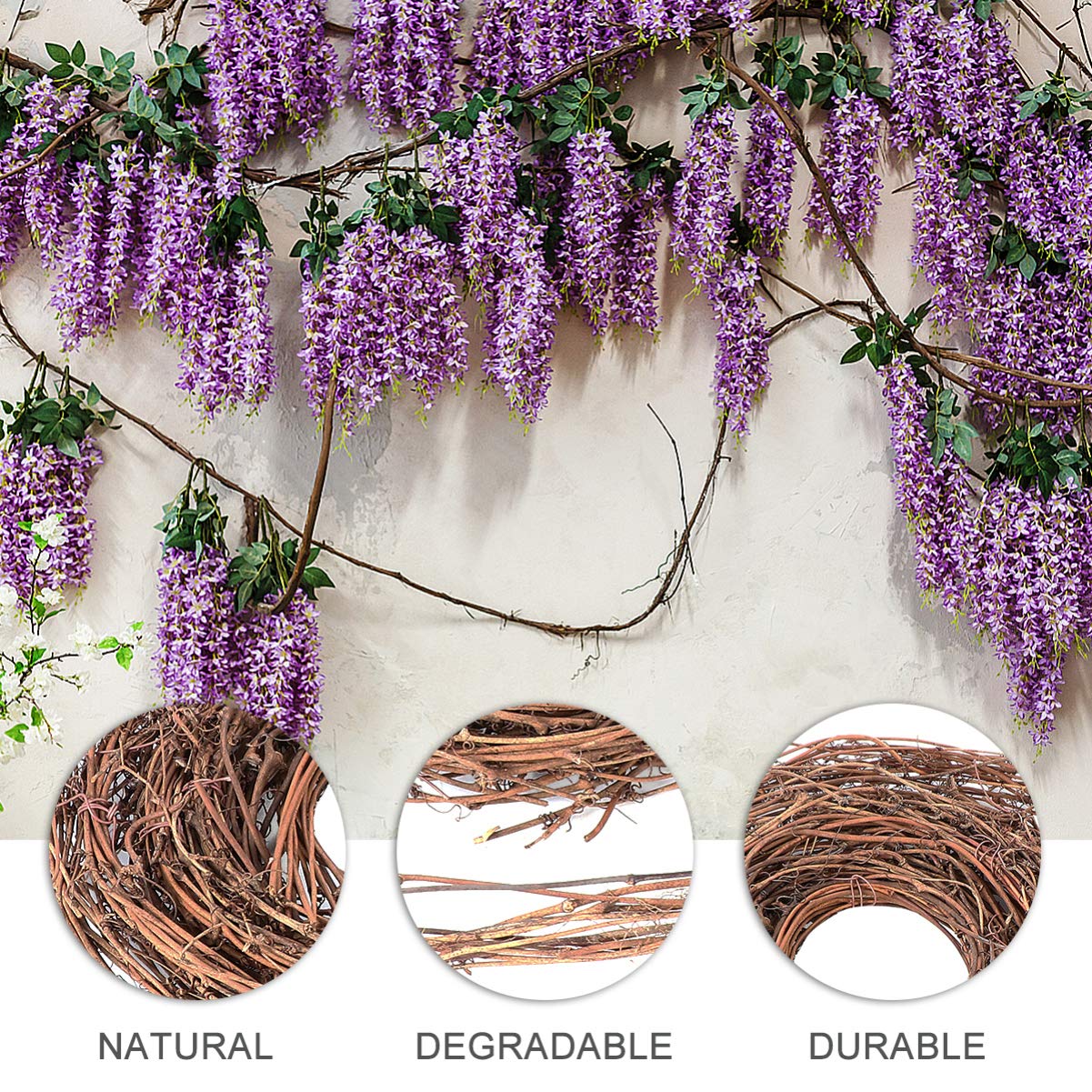 Natural Grapevine Wreath - 15.7ft Twig Garland for DIY Wedding & Home Decor - Perfect for Backdrops & Crafts