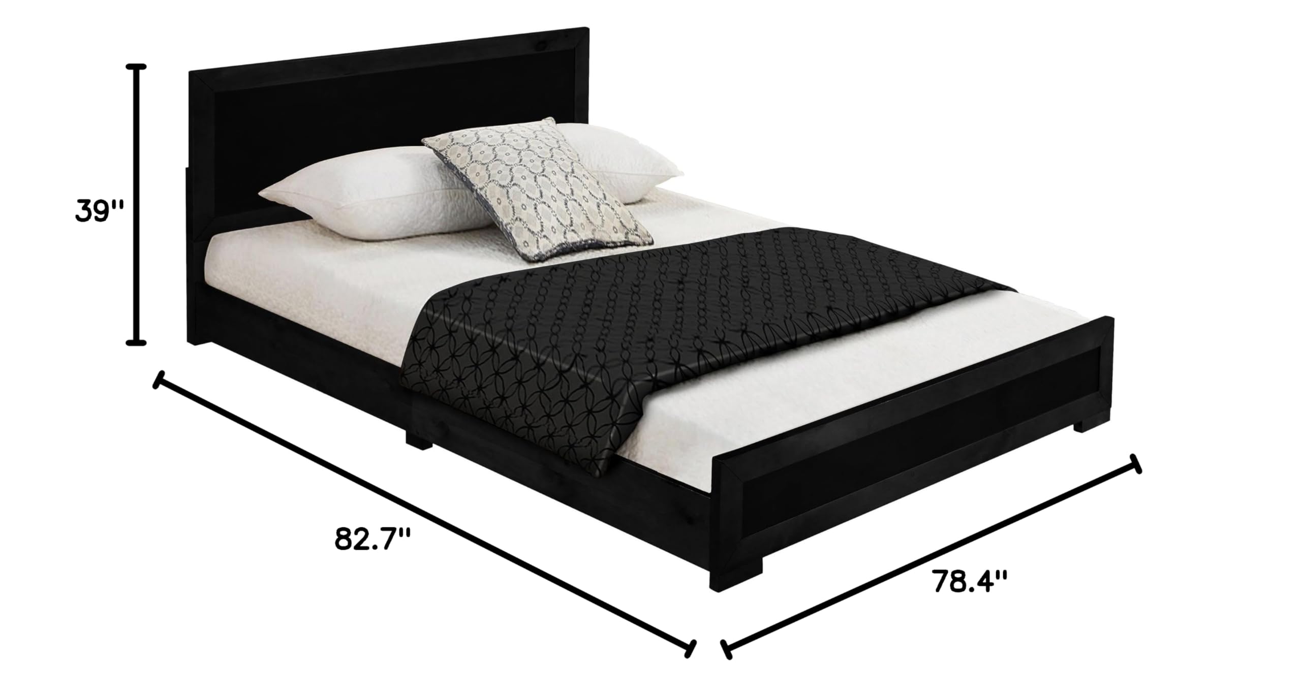 Modern Oxford Platform Bed Frame - King, Black | No Box Spring Needed | Perfect for Small Spaces & Minimalist Bedrooms