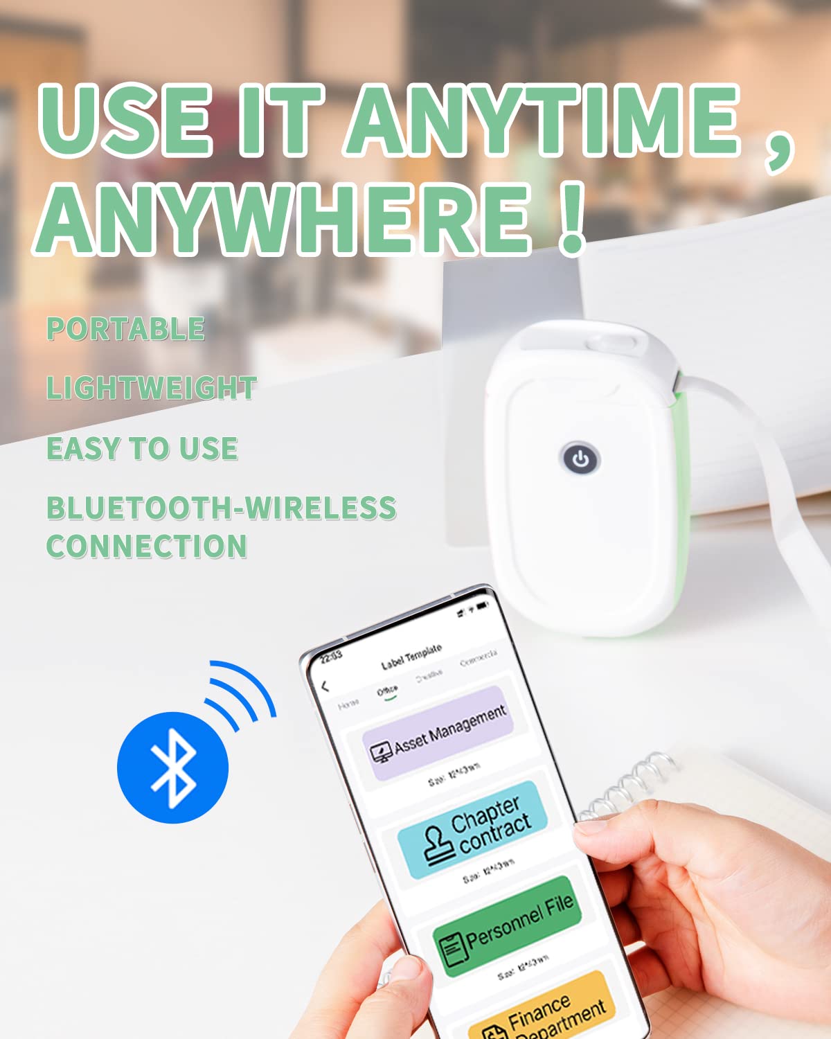 iEager L11 Wireless Label Maker - Portable Thermal Label Printer with Tape for Home, Office & Storage Organization (White-Green) | Perfect for Pantry, Craft Room & Business Labeling Needs