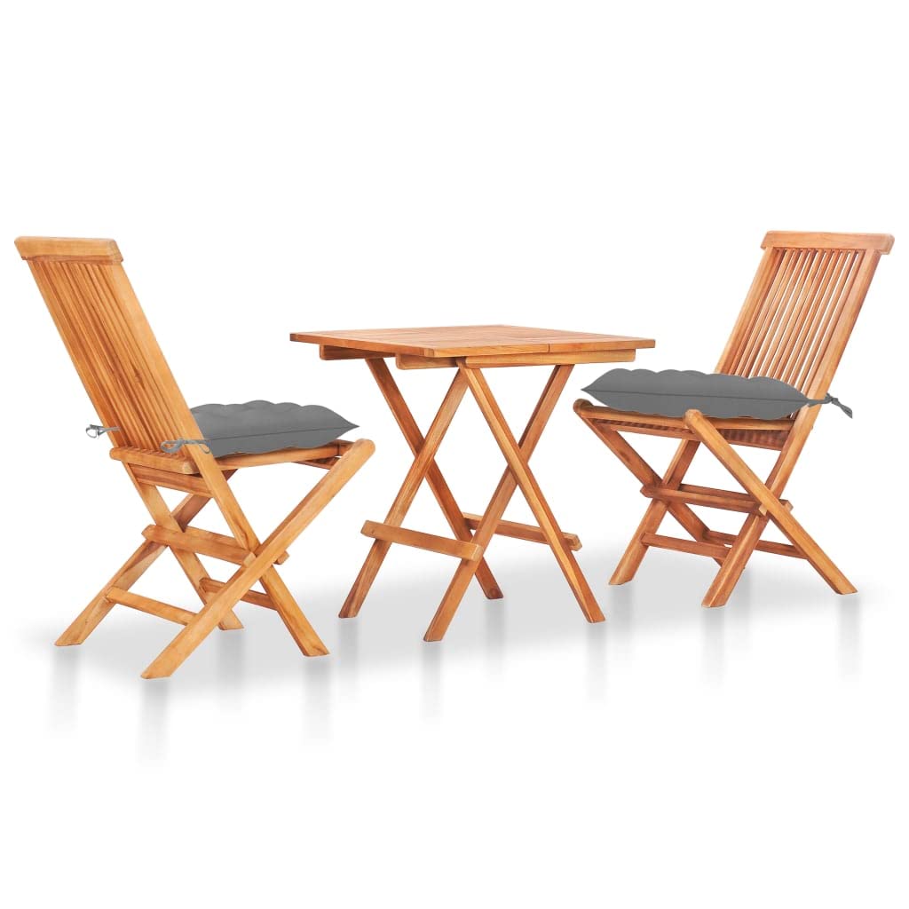 **3-Piece Outdoor Patio Bistro Set with Gray Cushions - Solid Teak Wood Patio Furniture for Backyard, Garden, or Poolside Dining & Relaxation**    (优化点：   1. 关键词前置，突出核心卖点（3-Piece, Teak Wood, Gray Cushions）   2. 符合SEO规范，包含场景词（Backyard, Garden, Poolside）   3. 增加使用场景（Dining & Relaxation）   4. 语言简洁流畅，避免重复（如删除冗余的