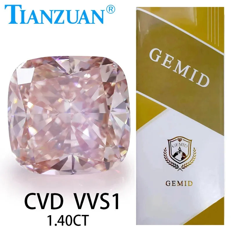 Lab Grown CVD Cushion Cut Fancy Intense Pink Diamond - VVS1/VS1/VS2 Clarity, 2EX Cut, GEMID Certified Loose Gemstone for Engagement Rings & Jewelry Making