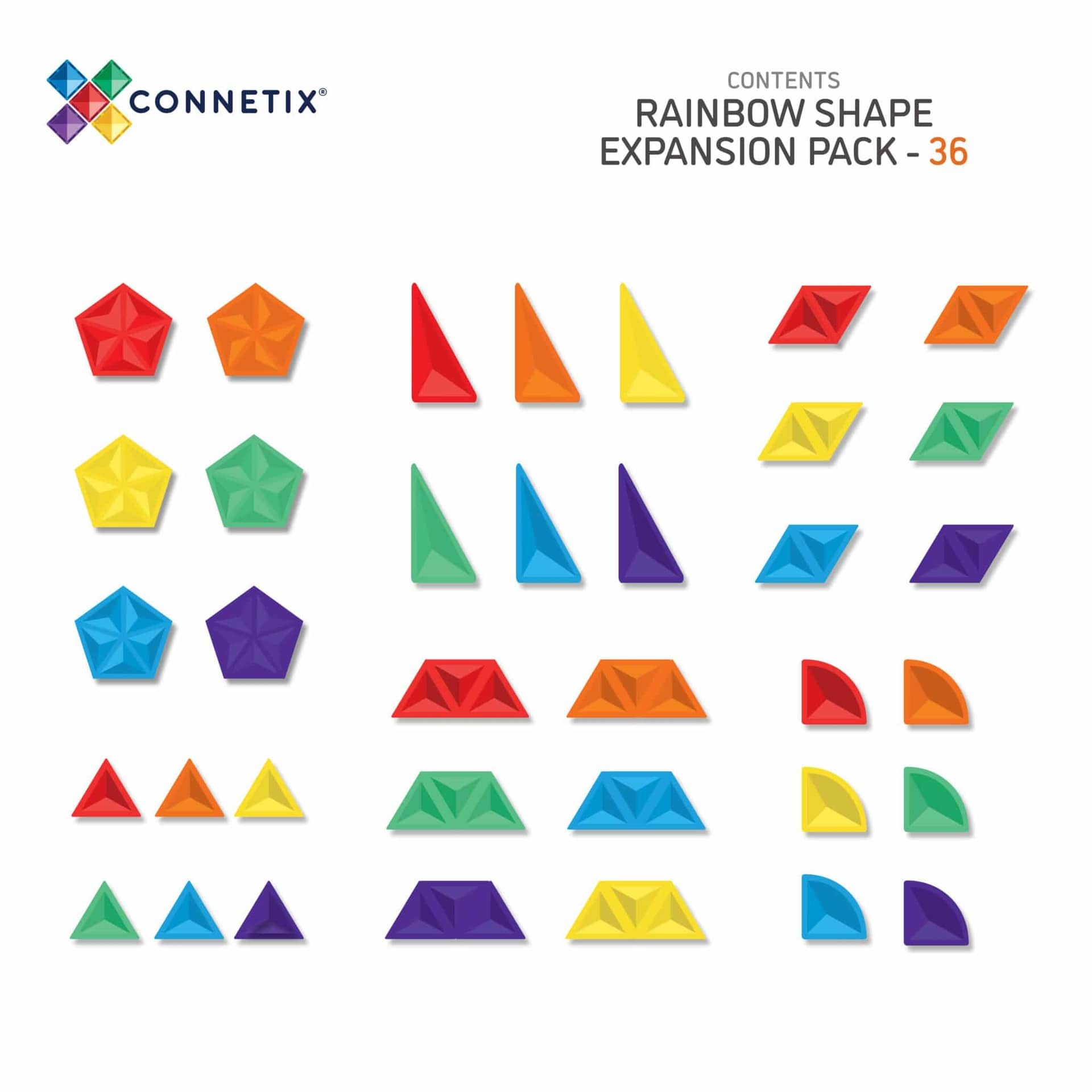 Connetix Magnetic Tiles 36-Piece Rainbow Expansion Set - STEM Educational Building Toys for Kids, Perfect for Creative Play & Classroom Learning Activities