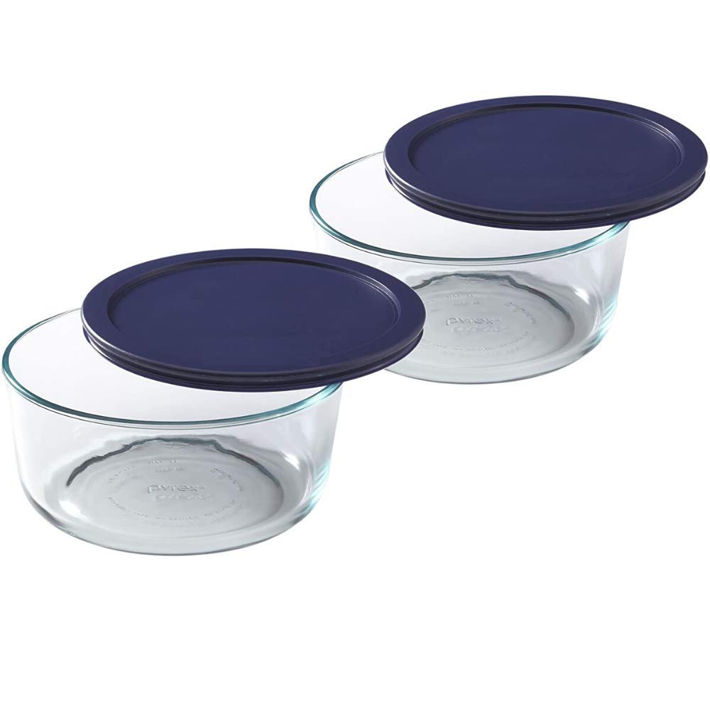 Blue Wood Grip Lids for Pyrex & Anchor Round Glass Containers - 4 Pack (Fits 6/7 Cup Capacity) | Secure, Airtight Food Storage for Meal Prep, Leftovers & Kitchen Organization