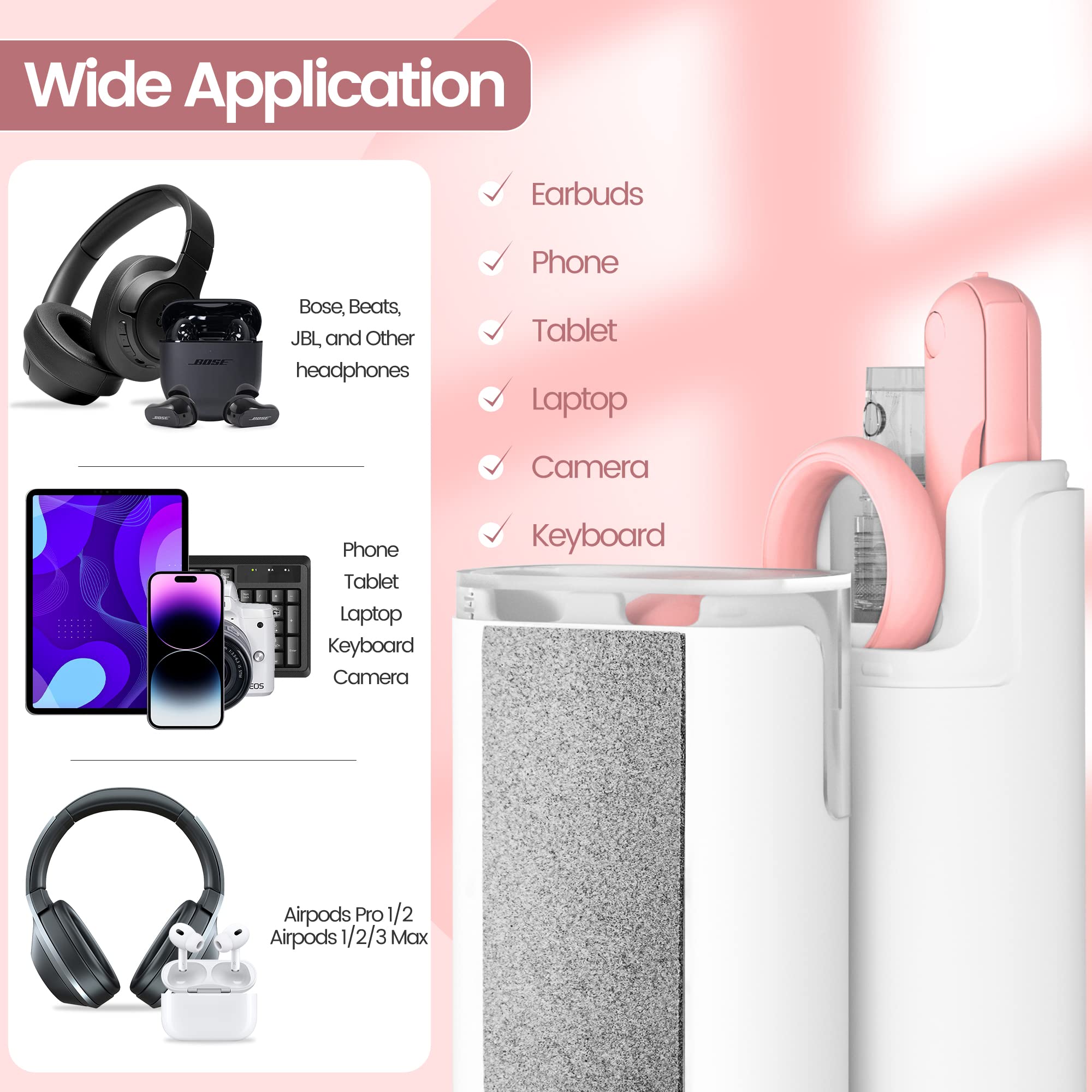 Premium Electronics Cleaning Kit for MacBook, iPad, iPhone & AirPods - Laptop Screen Cleaner, Keyboard & Earbud Cleaning Tools - Safe for All Devices (Pink) | Perfect for Home, Office & Travel Use