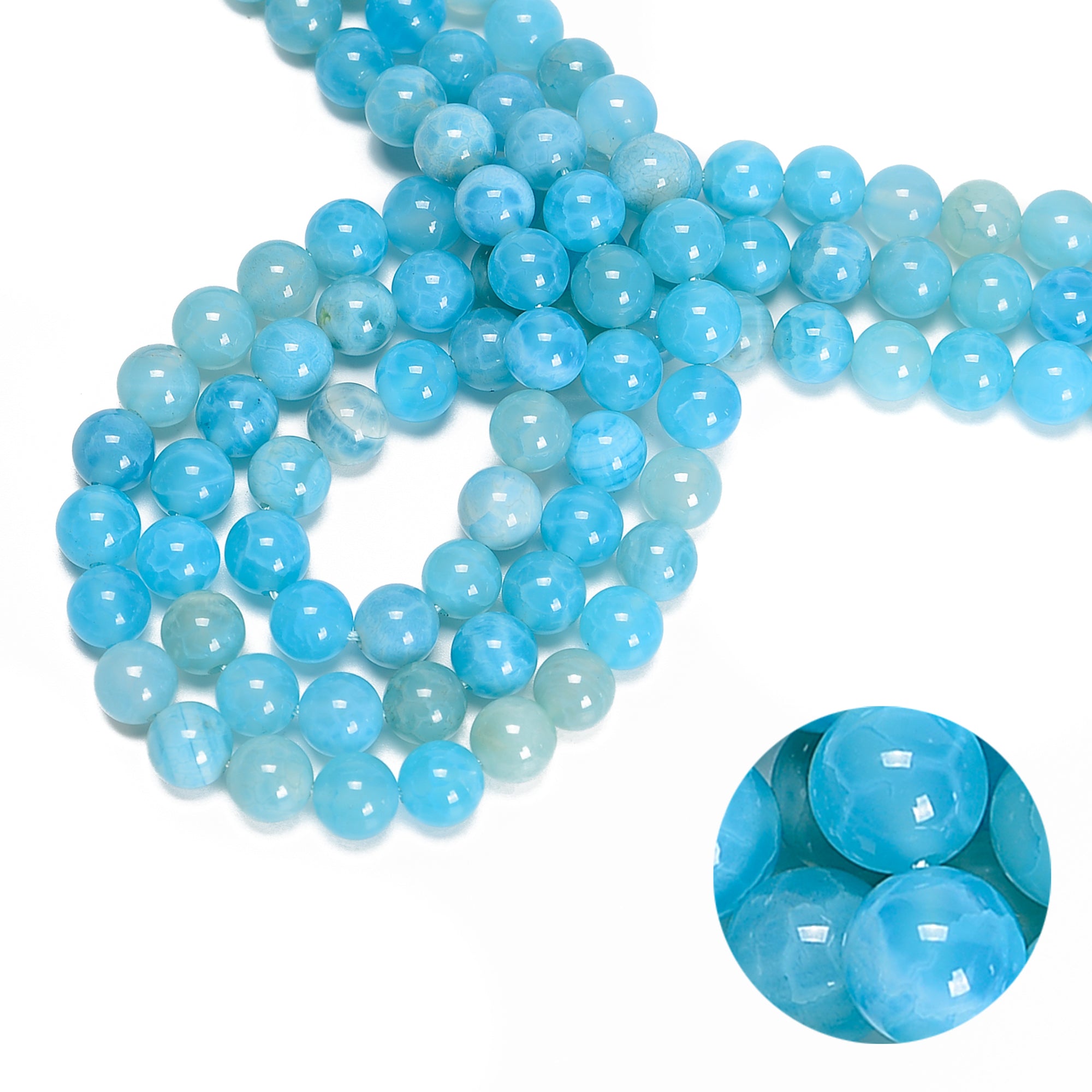 Blue Crackled Chalcedony Smooth Round Beads - 6mm, 8mm, 10mm, 12mm, 15.5 Strand - Natural Stone Beads for Jewelry Making, DIY Bracelets & Necklaces - Perfect for Crafting, Gifts & Spiritual Healing