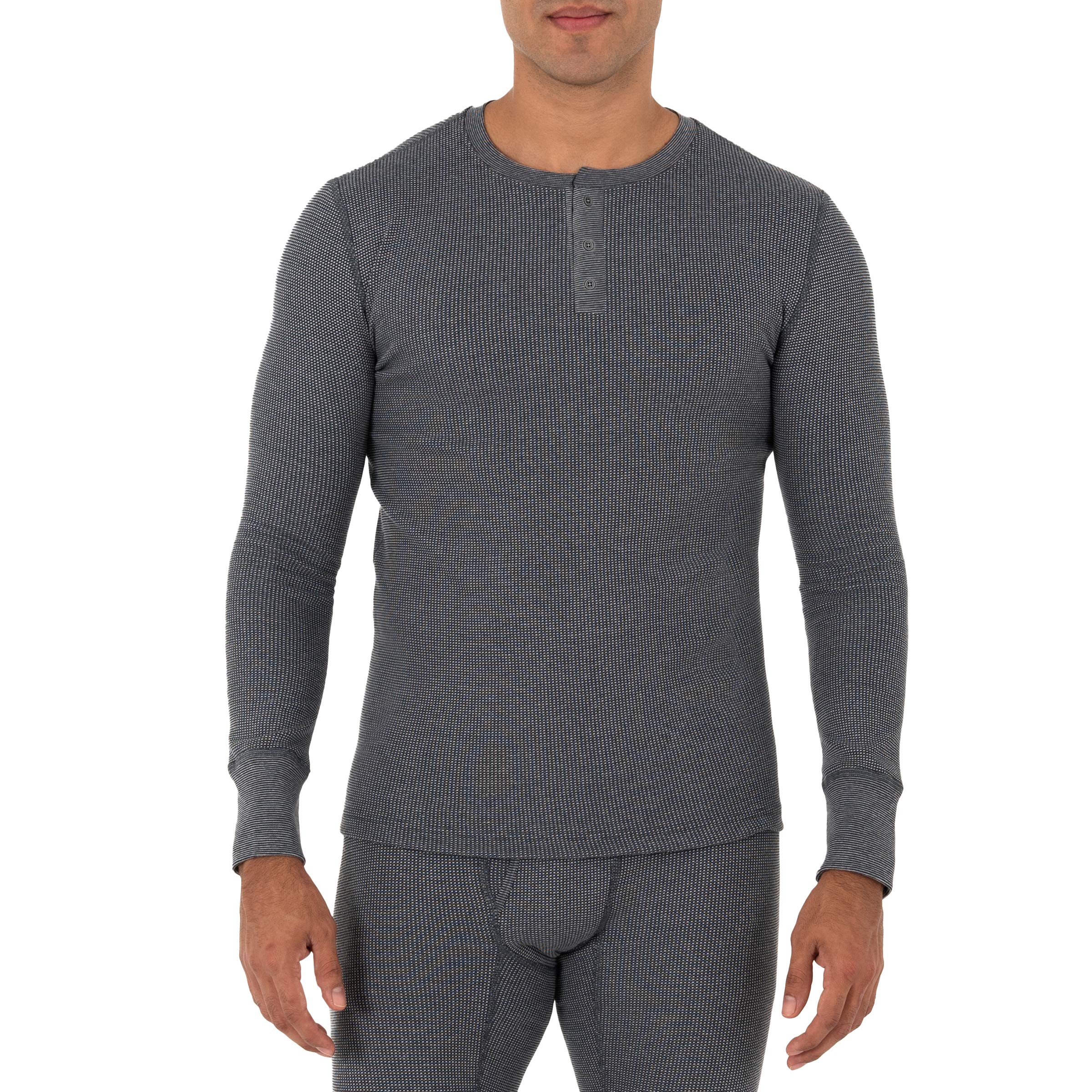 Fruit of the Loom Men's Recycled Waffle Thermal Henley Shirt - Eco-Friendly Long Sleeve Base Layer for Winter, Camping & Outdoor Activities