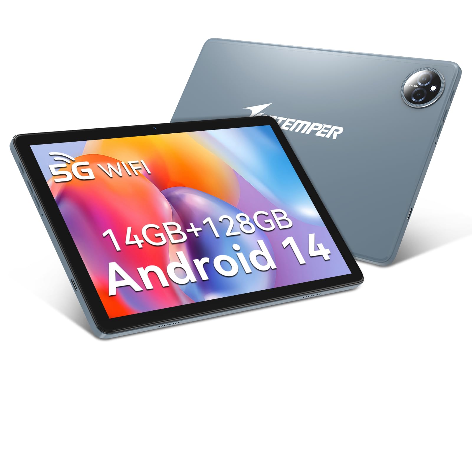 ANTEMPER 2025 Latest Android 14 Tablet 10 Inch, 4G LTE 5GHz WiFi Tablet PC, 14GB RAM + 128GB ROM (Expandable to 1TB), Octa-Core FHD 1280x800 IPS Display, 8000mAh Battery, 13MP+8MP Camera, GMS Certified, GPS, Face ID, Gray - Perfect for Work, Study, and Entertainment On The Go