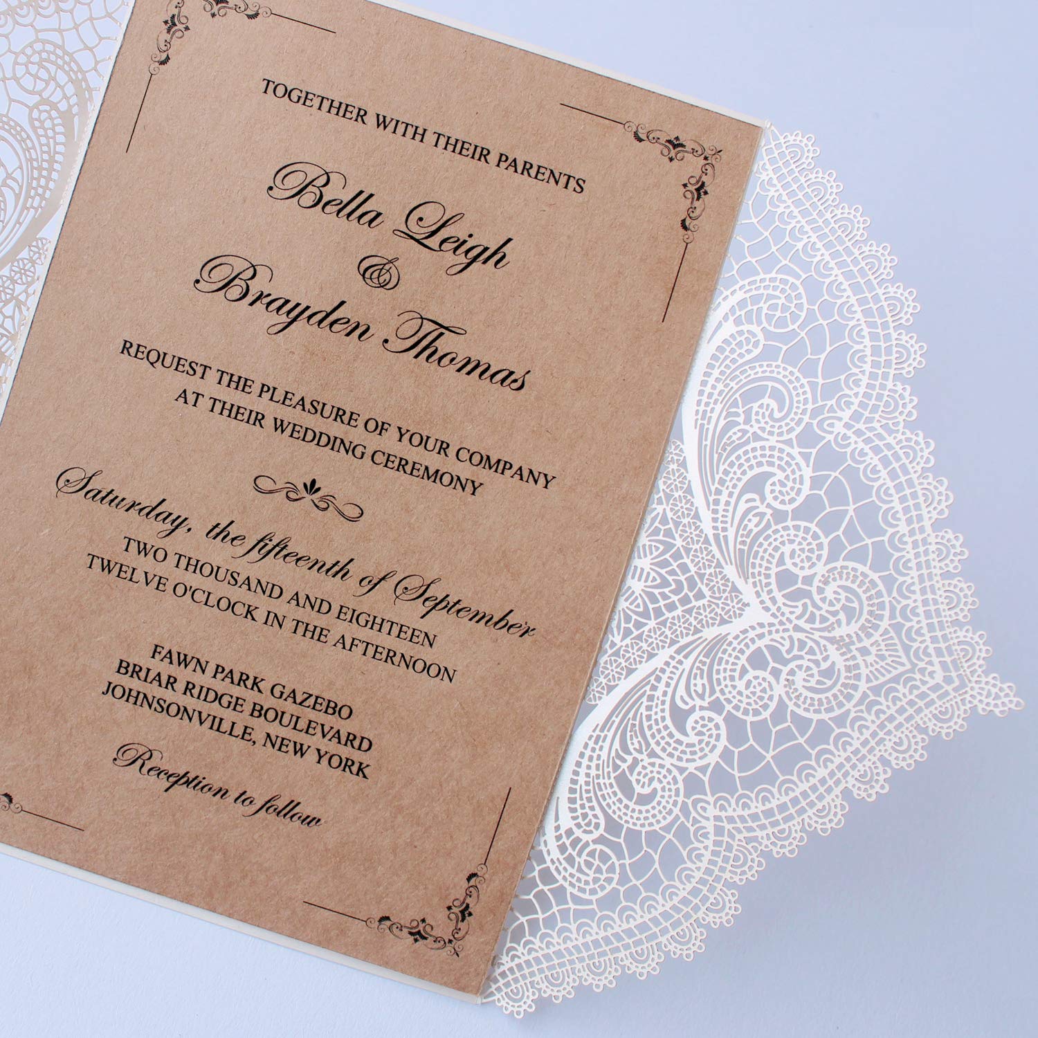 50Pcs Custom Rustic Wedding Invitations - Personalized Vintage Kraft Paper Cards with Envelopes (125x182mm) for Wedding, Engagement & Anniversary Events - Eco-Friendly Stationery Set