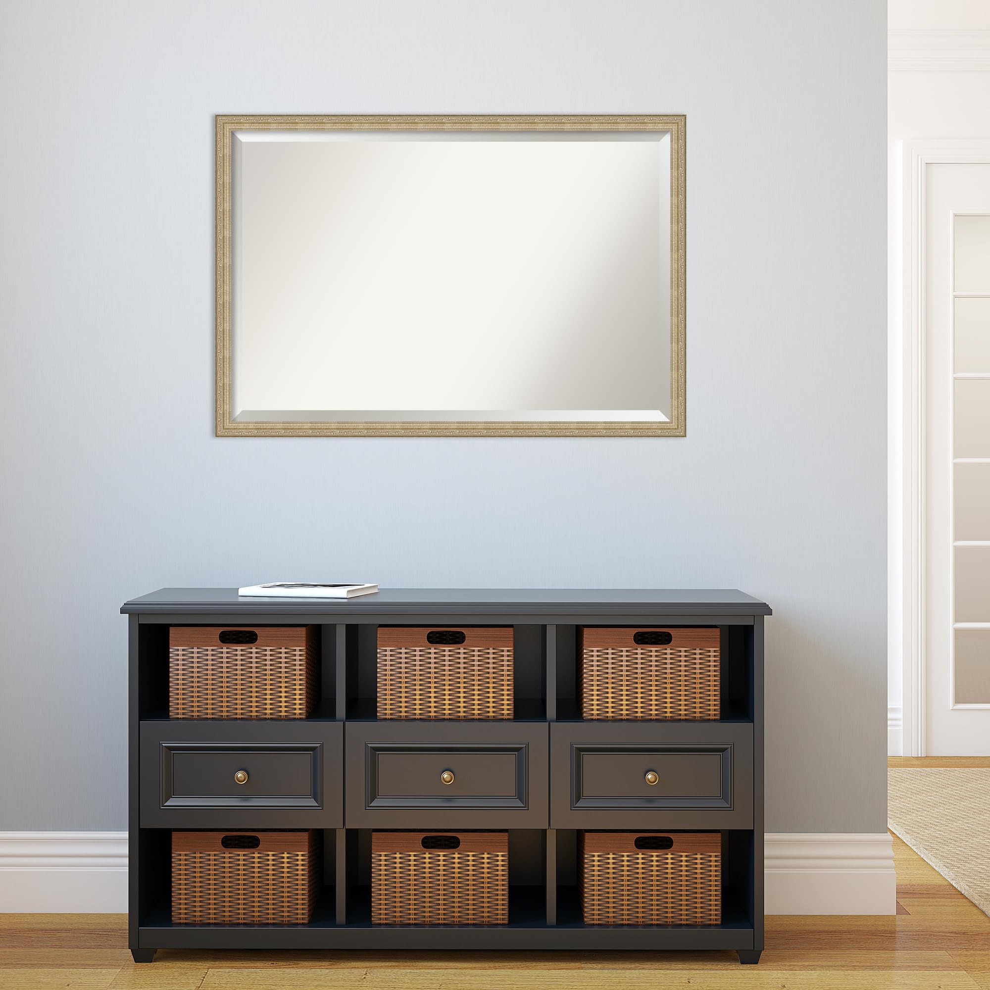 Amanti Art 26x38 Inch Champagne Wall Mirror - Large Traditional Frame with Beveled Edge for Bathroom & Living Room Decor - Hangs Horizontally or Vertically - Perfect for Vanity, Entryway, and Bedroom Accent Wall