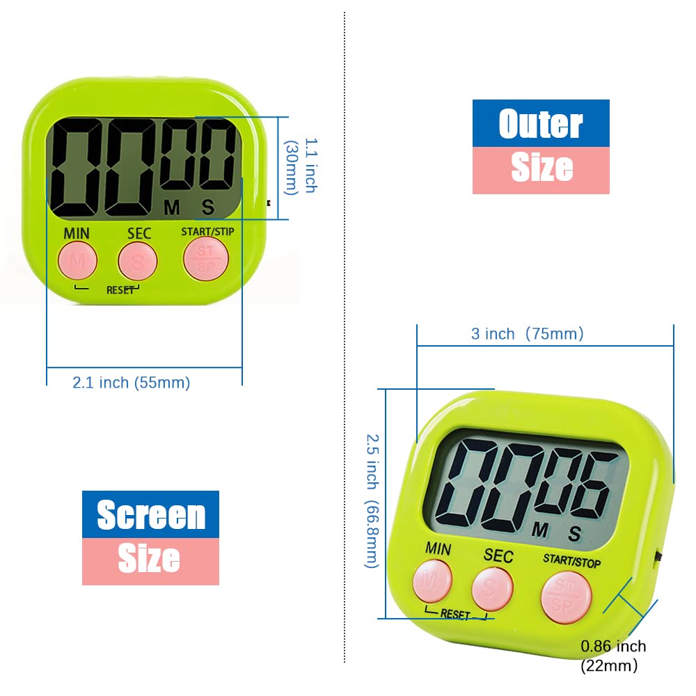 Digital Kitchen Timer with Stand/Magnetic/Hole, Count Up & Countdown Timer for Baking, Cooking, Studying, Workout - Perfect for Home, Office & Gym (Green)