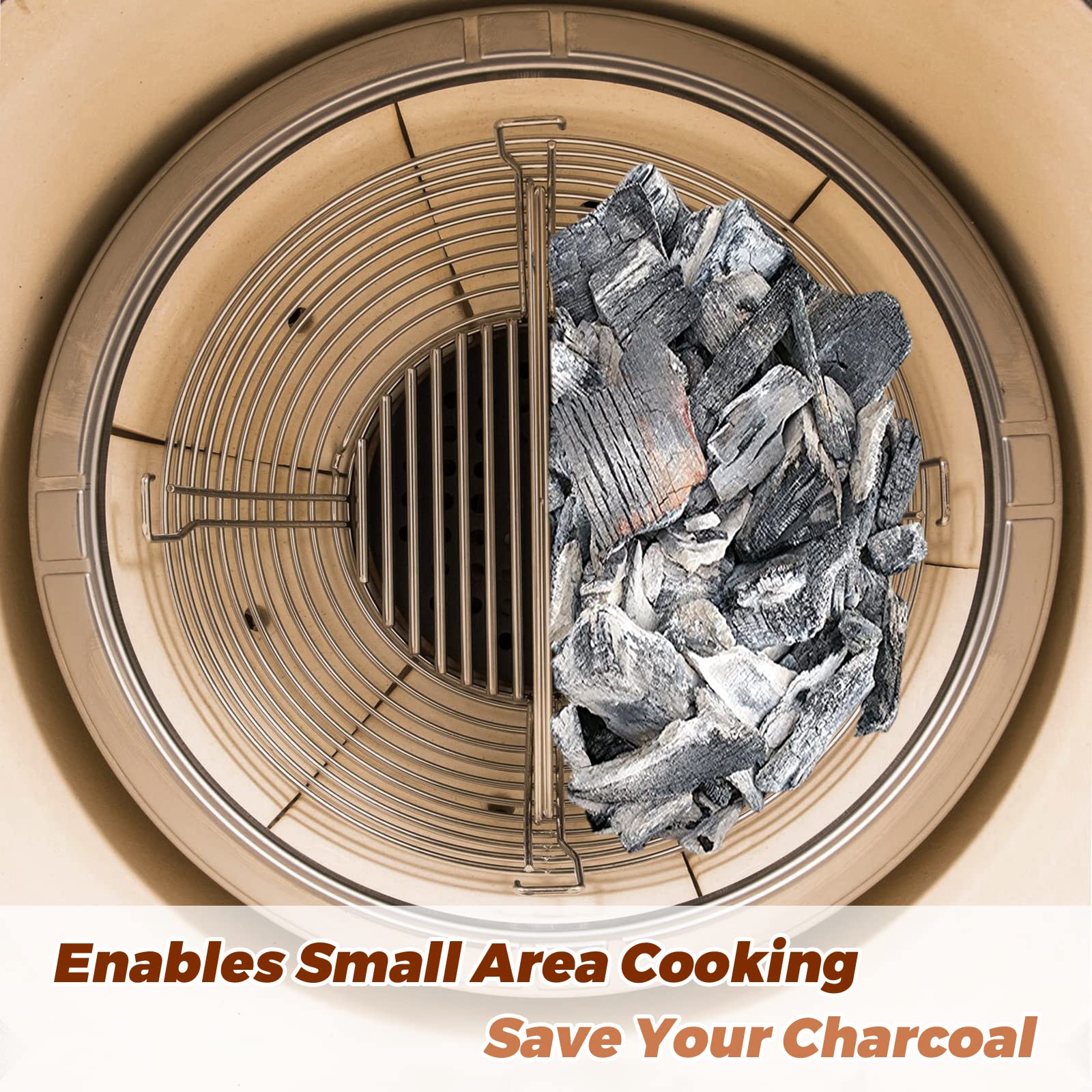 Premium Stainless Steel Lump Charcoal Fire Basket with Divider - Perfect Fit for Kamado Joe Big Joe Grill Accessories | Ideal for Smoking, Grilling & BBQ Outdoor Cooking