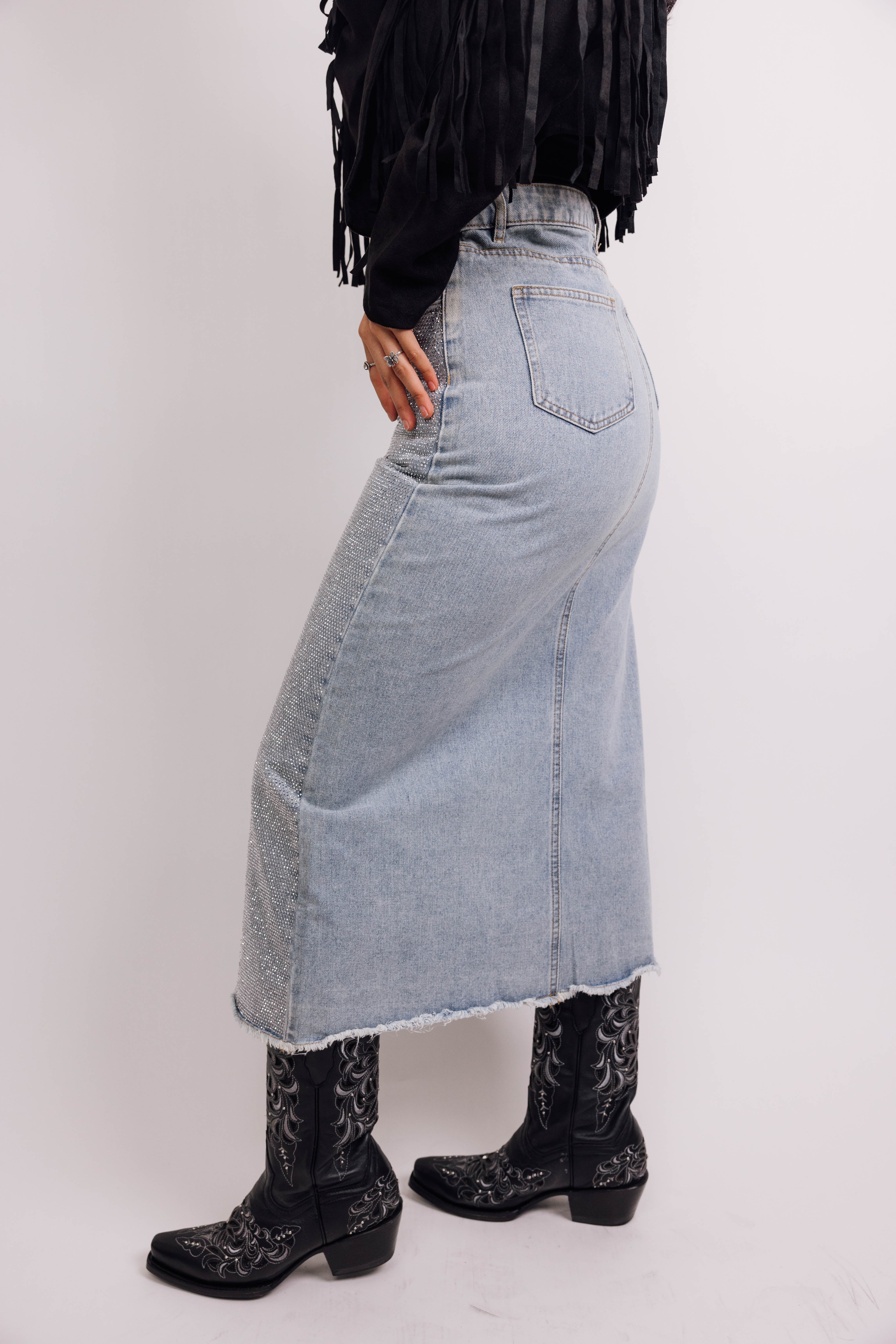 Sparkly High Slit Maxi Skirt for Women - Elegant Mid Rise Party Dress with All Over Glitter - Perfect for Evening Events, Weddings & Special Occasions