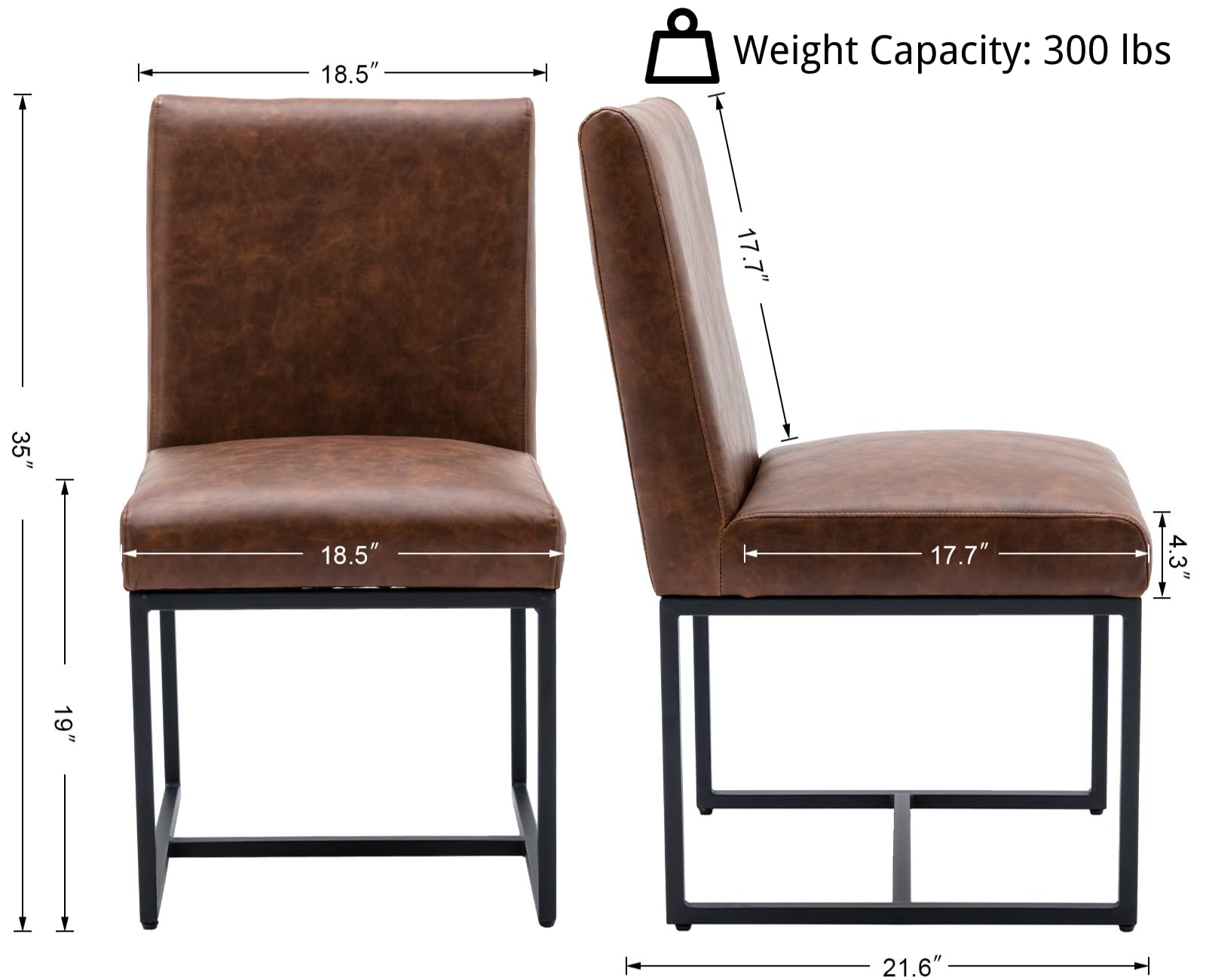 Shunzhi Modern Dining Chairs Set of 2 - Black Metal Frame PU Leather Upholstered Mid Century Armless Padded Chairs for Dining Room, Living Room, Bedroom - Comfortable Seating for Home, Office & Restaurant Use