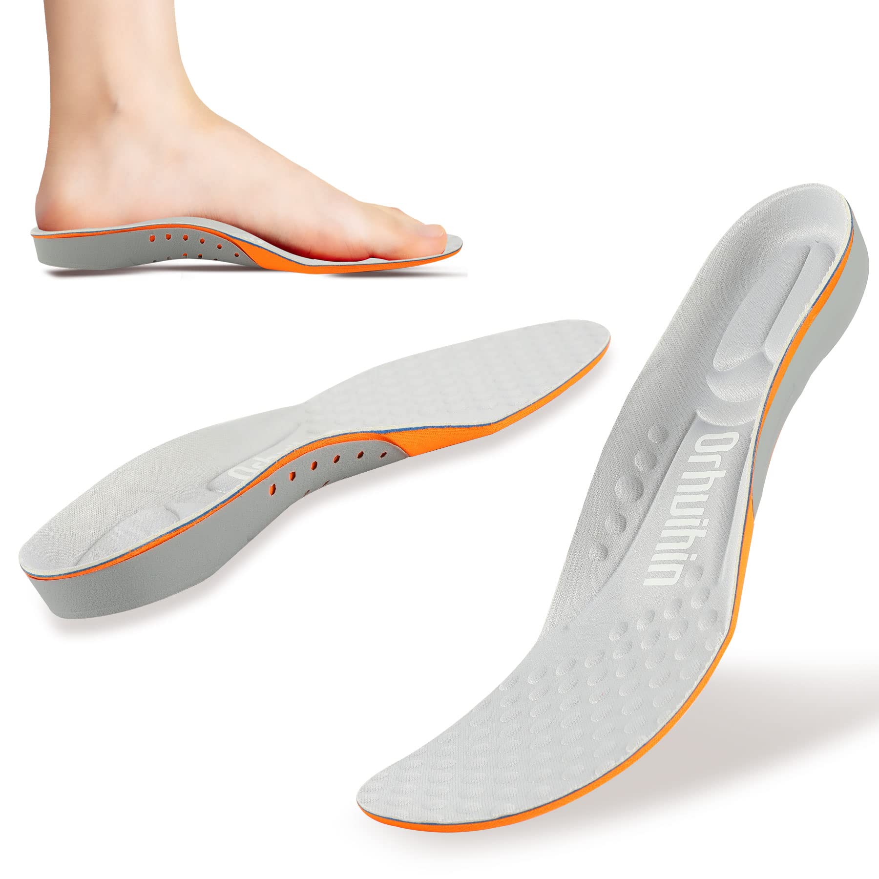 Orthotic Insoles for Women & Men - High Arch Support Shoe Inserts for Flat Feet, Plantar Fasciitis Pain Relief - Comfortable Work Boot Insoles for All-Day Standing (Gray) - Perfect for Nurses, Waitresses & Construction Workers