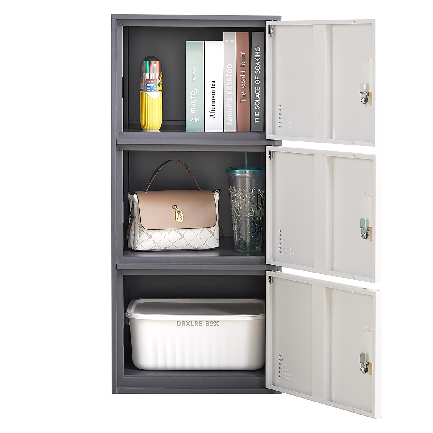3-Door Metal Locker - Heavy Duty Steel Storage Cabinet for Office, Home & School - Secure Vertical Organizer for Clothes, Books & Supplies - Perfect for Employee Lockers, Classroom Storage & Home Organization