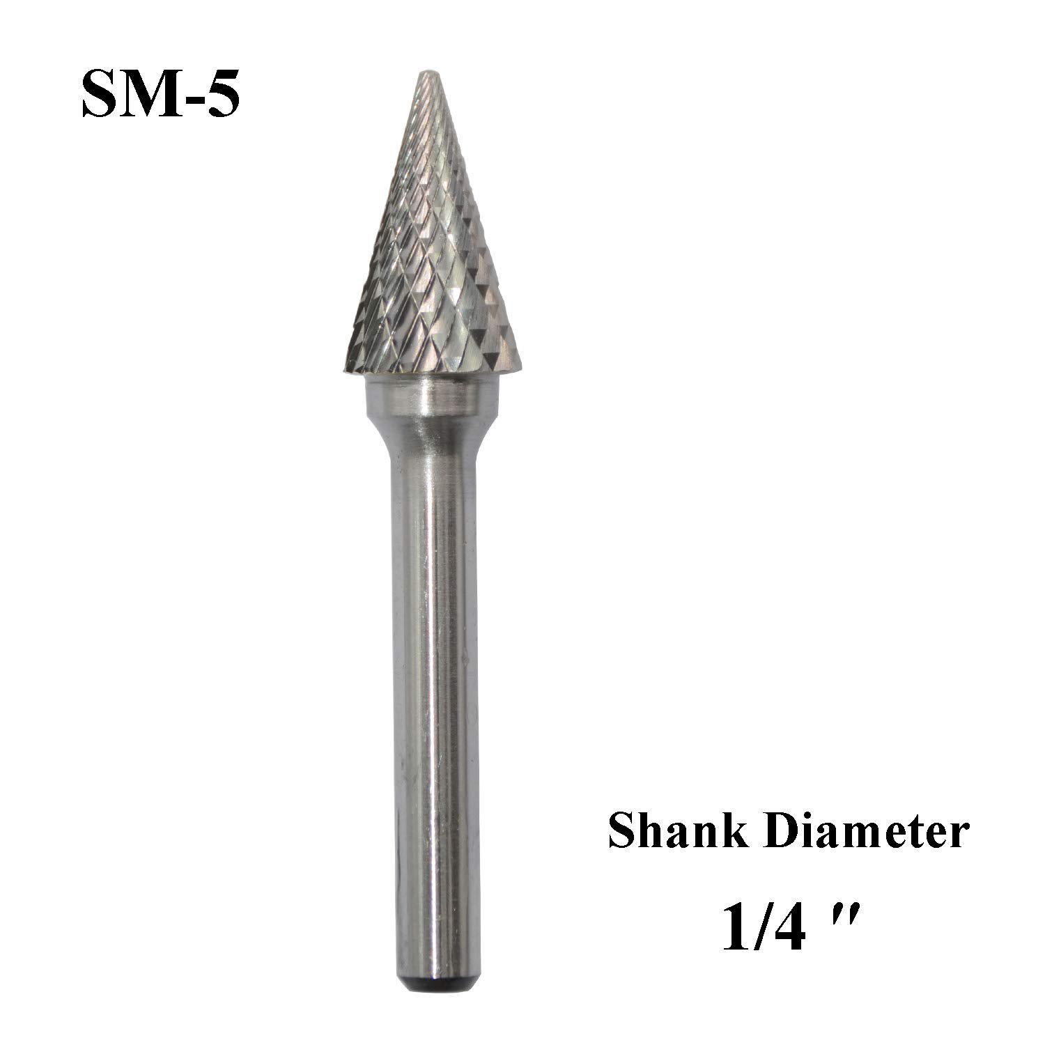 SM-5 Tungsten Carbide Burr Rotary File - 25° Pointed Cone Shape Double Cut with 1/4