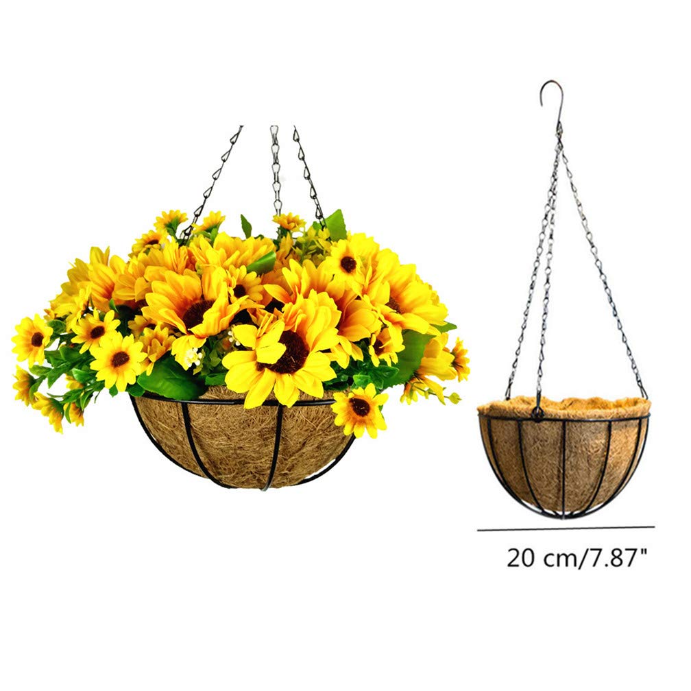Artificial Sunflower Hanging Basket - Silk Flower Decor for Living Room & Home Office - Small Decorative Hanging Planter with Fake Flowers - Perfect for Wall Decor, Wedding Centerpieces & Indoor Greenery