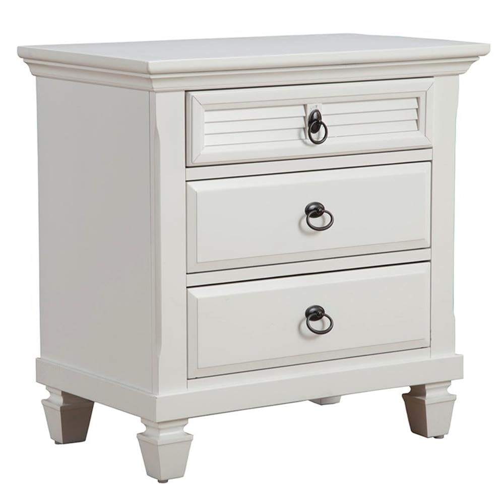 Home Square 3-Drawer Wood Nightstand Set in White (Set of 2) - Modern Bedside Table for Bedroom, Living Room & Guest Room - Compact Storage Solution with Smooth Gliding Drawers