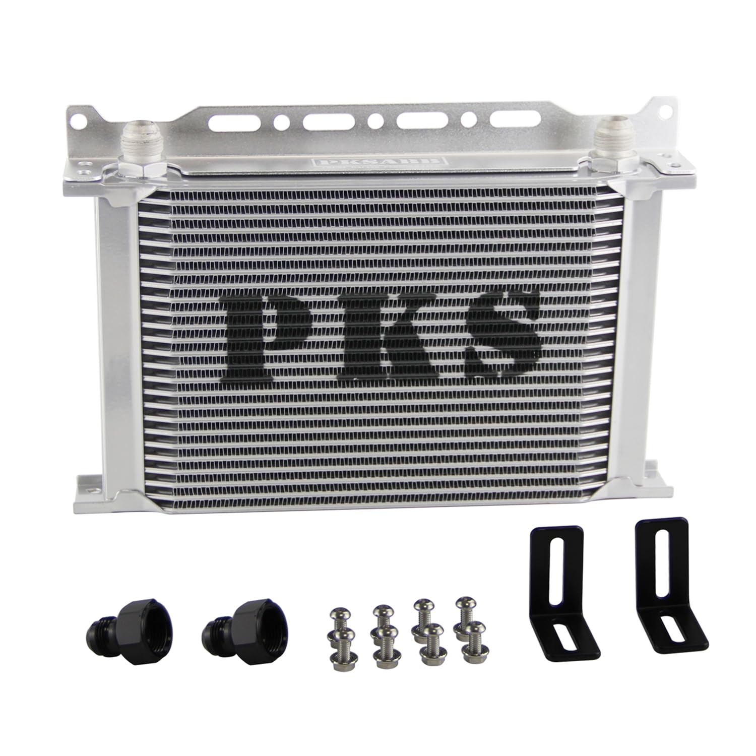 25 Row High Performance Oil Cooler Mounting Bracket Kit - 10AN Stacked Plate Engine & Transmission Oil Cooler - Aluminum Silver British Radiator with 2Pcs AN10 to AN8 Fittings (7/8