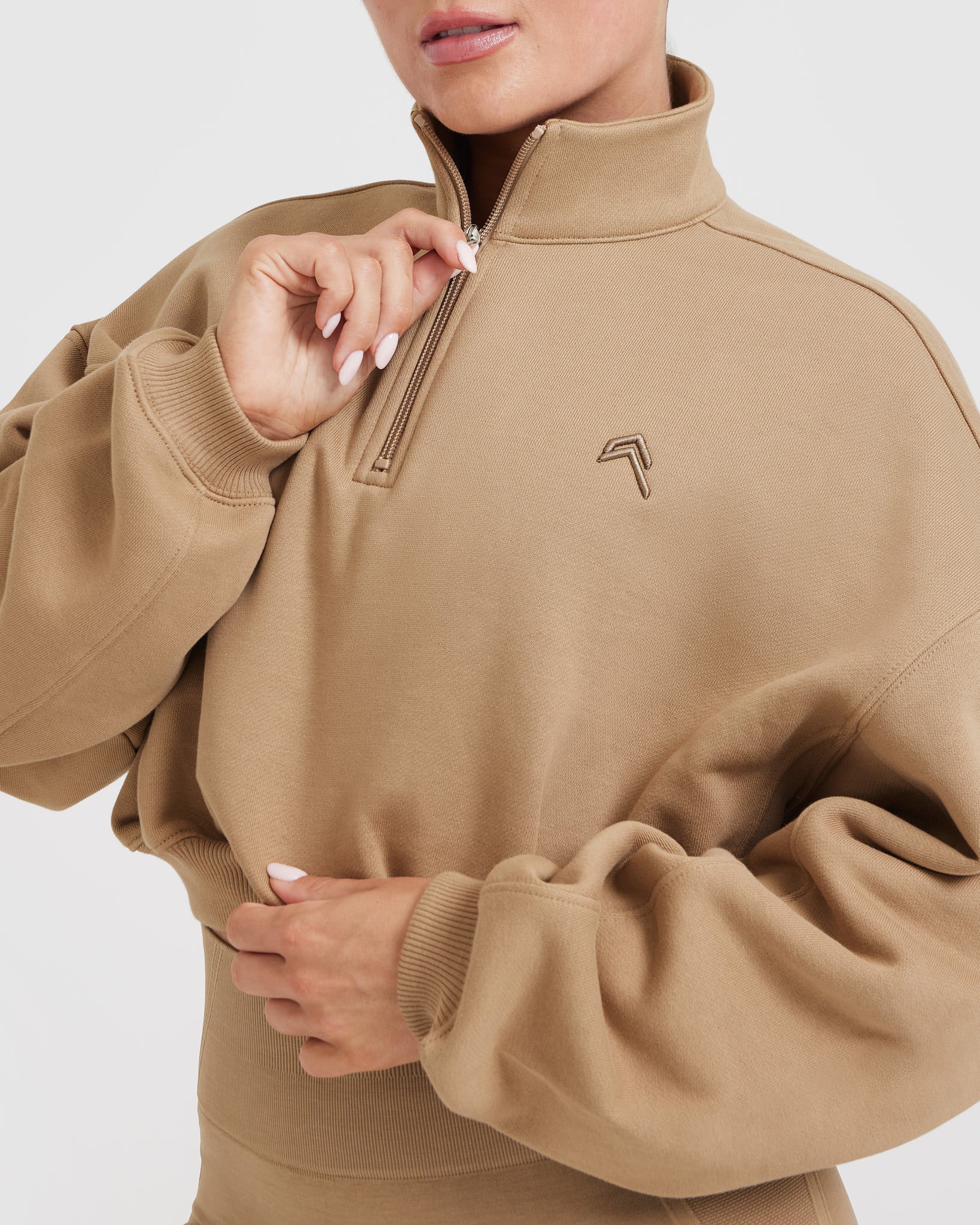 All Day Cozy Crop 1/4 Zip Sweatshirt for Women | Soft Fleece Pullover in Dune Brown | Perfect for Yoga, Running & Casual Outfits