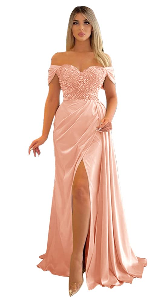 **Elegant Mermaid Slit Prom Dresses 2024 – Off Shoulder Beaded Bridesmaid & Formal Evening Gowns for Women – Perfect for Prom, Weddings, and Black Tie Events**