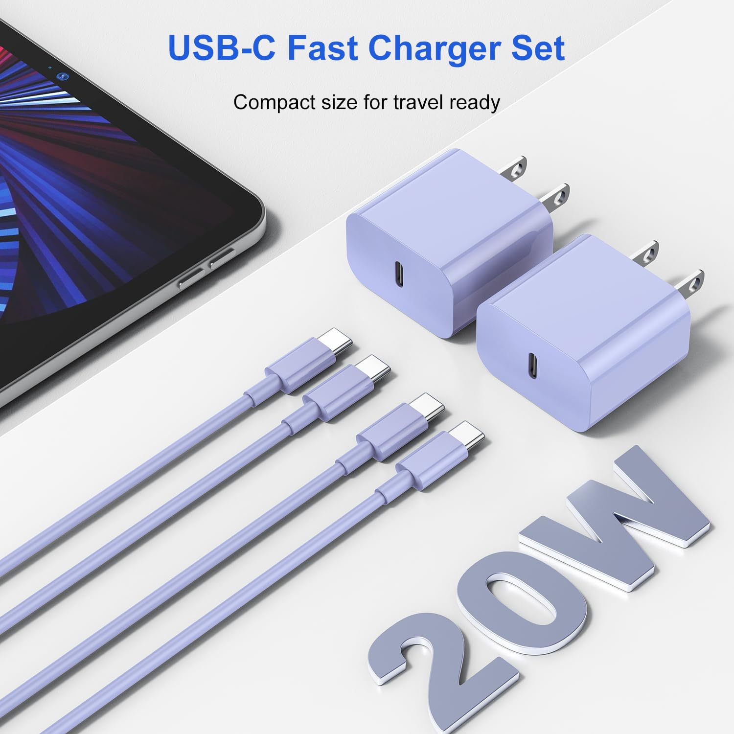 Fast Charging USB C Charger for iPhone 16/15 - 10FT Long USB C to C Cable - Compatible with iPhone 15 Pro/15 Plus/Pro Max, iPad Pro 12.9/11 inch & iPad Air - Purple - Perfect for Home, Office & Travel Charging