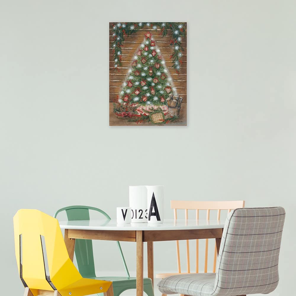 Pam Britton Log Cabin Christmas Canvas Wall Art - 21x28 Inch Ready to Hang Fine Art Print for Living Room, Bedroom, Office Decor - Perfect Holiday Home Décor & Christmas Gift Idea