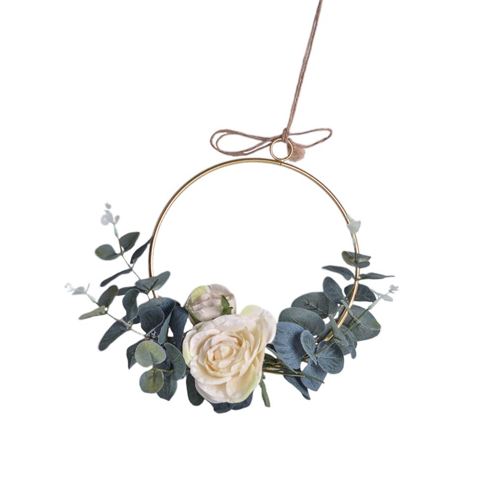Boho Wreath Hanging Greenery Garland - Iron Flower Wreath Decor for Door, Wall, Wedding & Home Party | Boho Chic Wall Decor for Living Room, Bedroom, Porch & Events