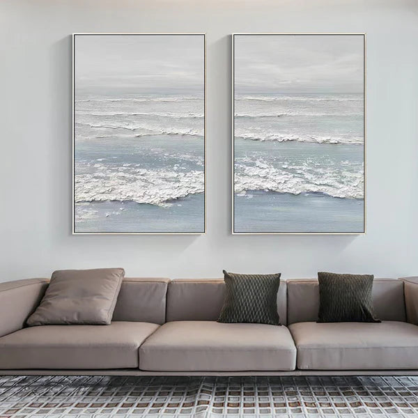 Ocean and Sky Painting Set of 2 - Modern Coastal Wall Art for Living Room & Bedroom Decor | Ready to Hang Canvas Prints | Beach House & Nautical Theme Home Decor