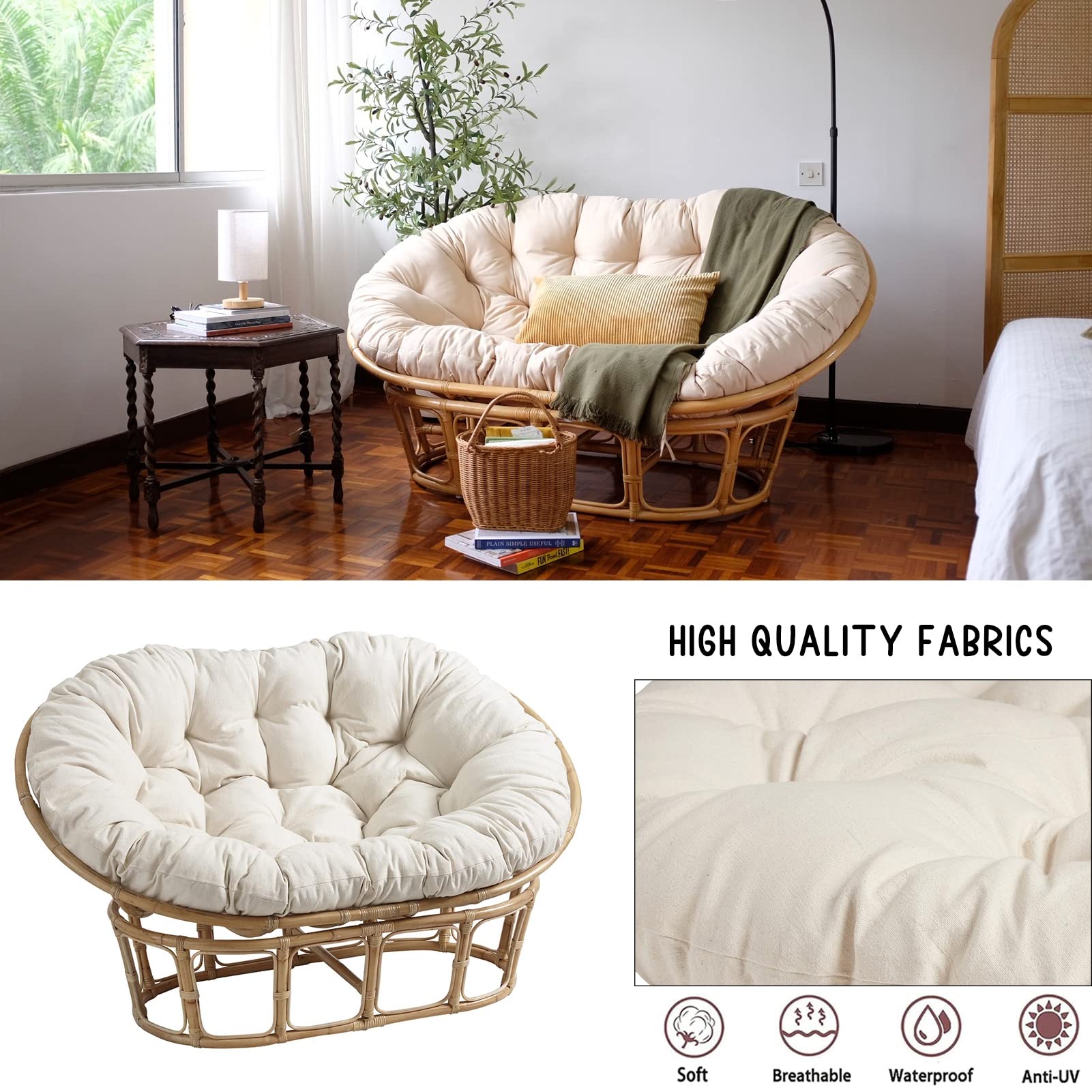 **Large Double Papasan Chair Cushion - 67 x 47 in - Waterproof Outdoor Hanging/Egg/Swing/Hammock Chair Pad - Thick, Soft & Comfortable for Garden, Patio, Balcony & Indoor Decor (Black)**