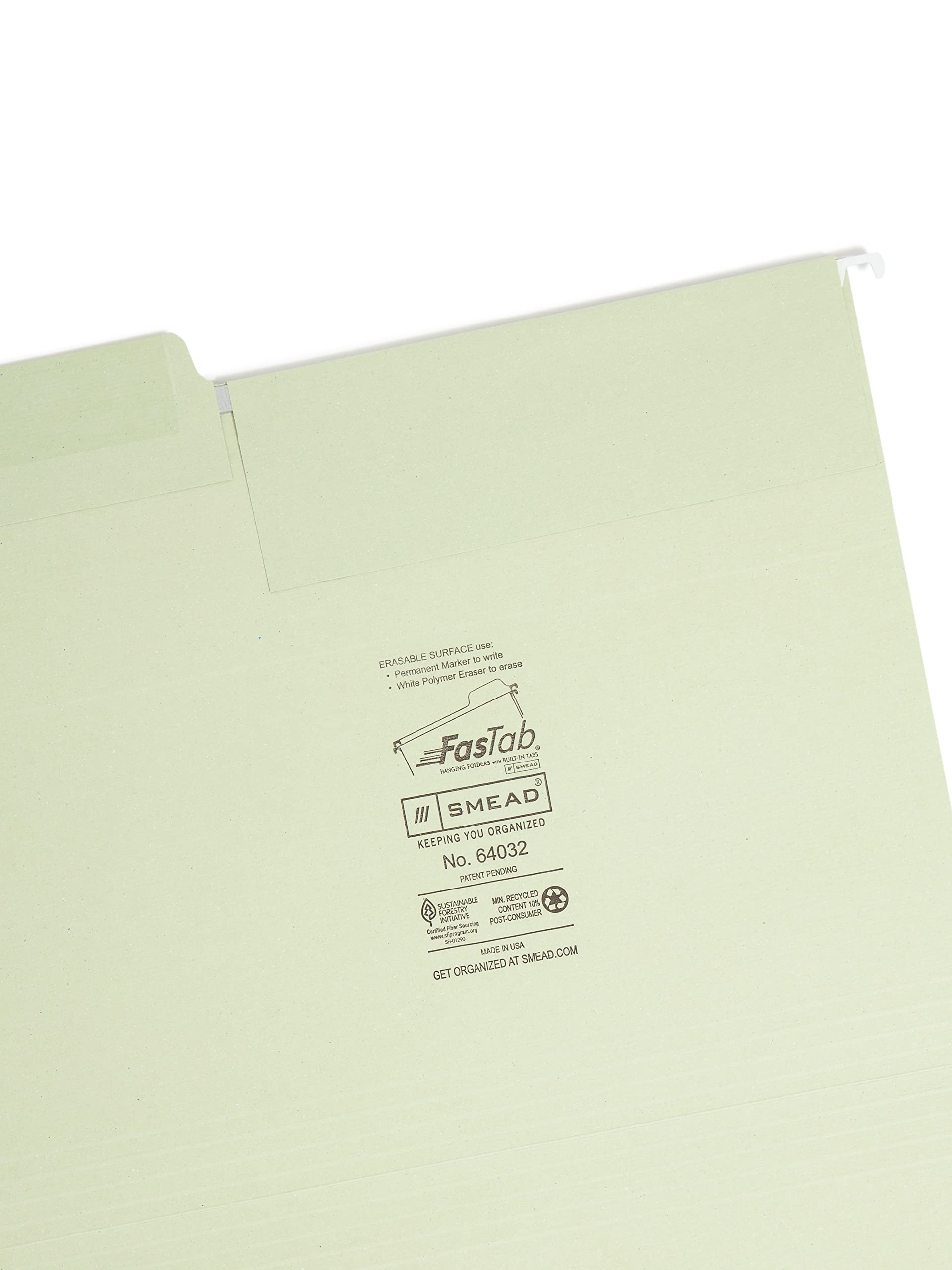 Erasable FasTab Hanging File Folders - 1/3-Cut Built-in Tabs, Letter Size (8.5