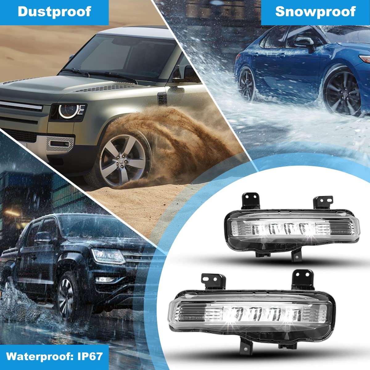 ROXX LED Fog Lights Assembly for 2020-2022 Ford Explorer - OEM Replacement Driving Fog Lamps with Wiring Kit & Switch (Driver & Passenger Side) - Perfect for Night Driving and Off-Road Adventures