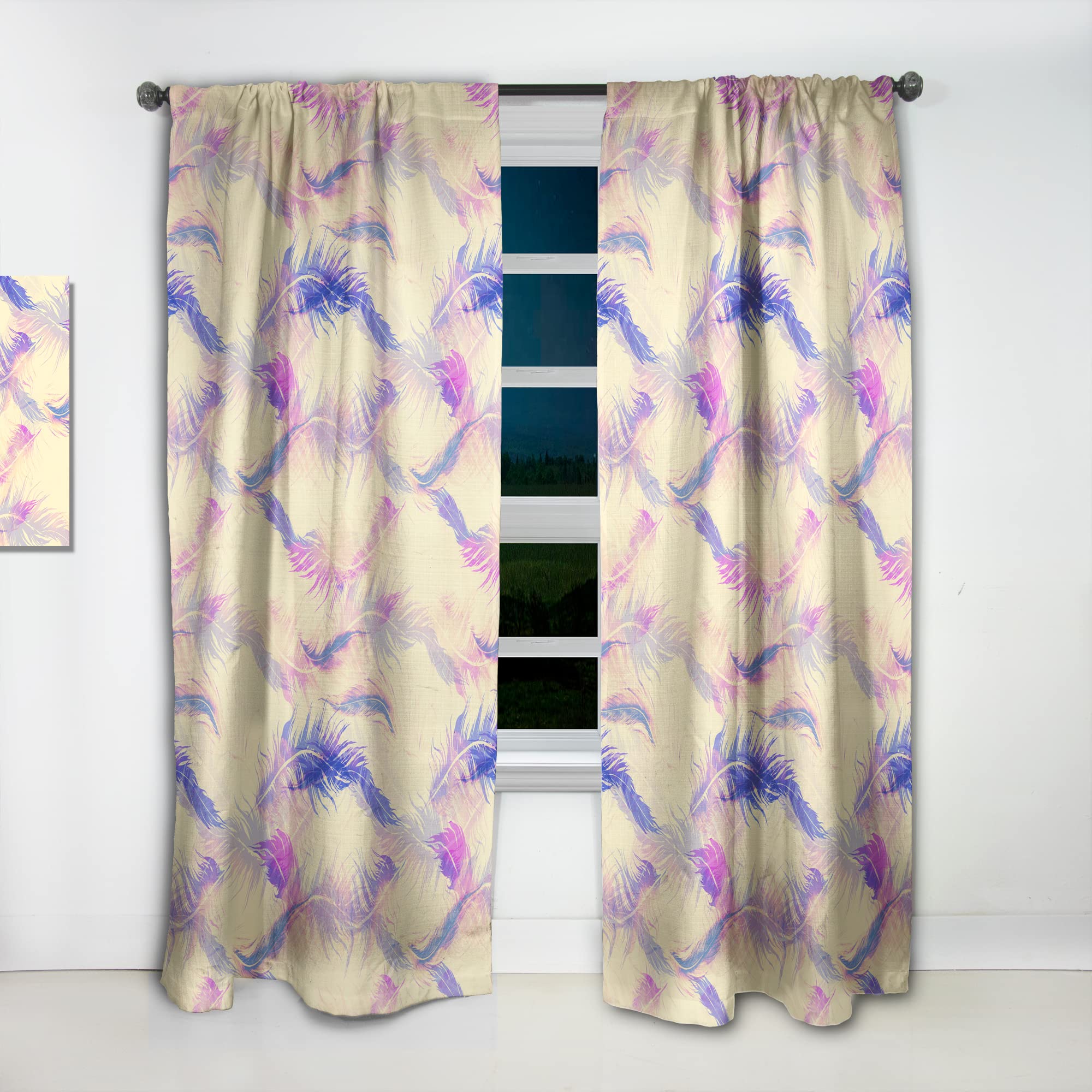 DesignQ Thermal Insulated Blackout Curtains - 'Flying Bird Feathers' Print Window Drapes for Bedroom & Living Room (52x120 Inches, Single Panel) - Perfect for Privacy, Light Blocking & Temperature Control
