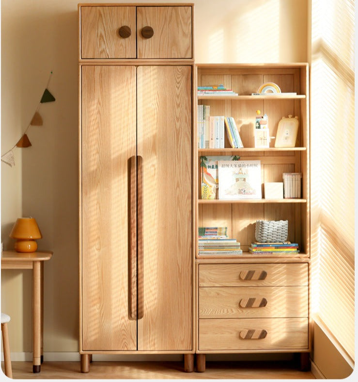 Solid Oak Wood Wardrobe Bookcase - Free Combination for Bedroom, Living Room, and Office Storage