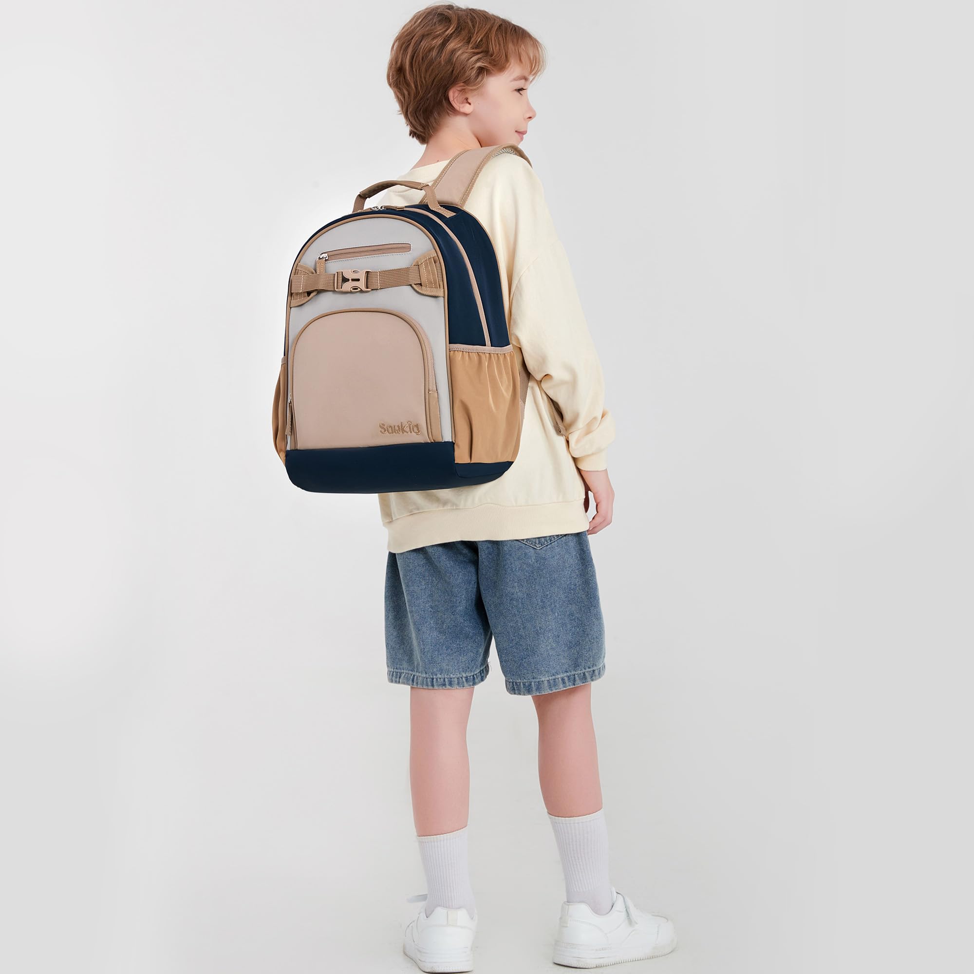 Durable Kids Backpack for Boys 3-6 Years - Lightweight Nylon School Bookbag for Kindergarten & Elementary (Brown Gray) - Perfect for School, Travel & Daily Use