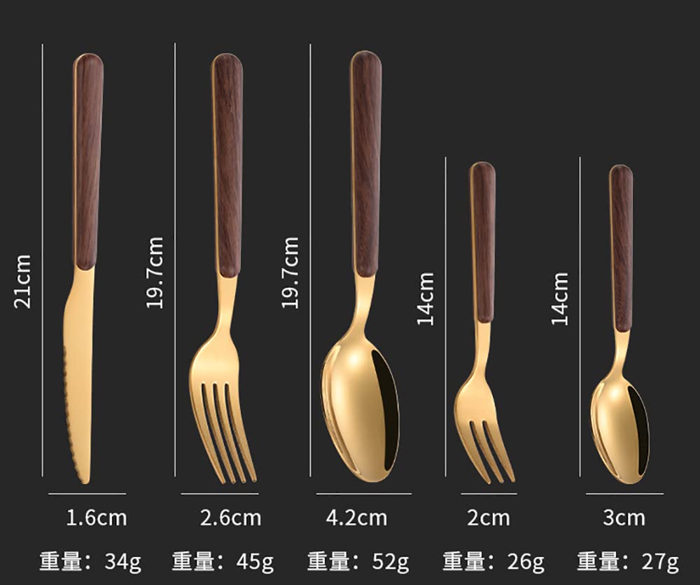 32-Piece Gold Silverware Set for 8 People - Stainless Steel Flatware Set with Wooden Handles (8 Forks, 8 Knives, 8 Spoons, 8 Teaspoons) - Mirror Polished Modern Dining Utensils - Perfect for Wedding Gifts, Family Dinners, Restaurant Use & Everyday Dining