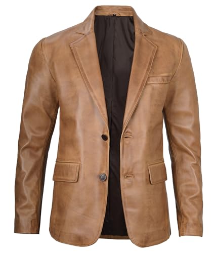 Camel - Men Leather Blazer
