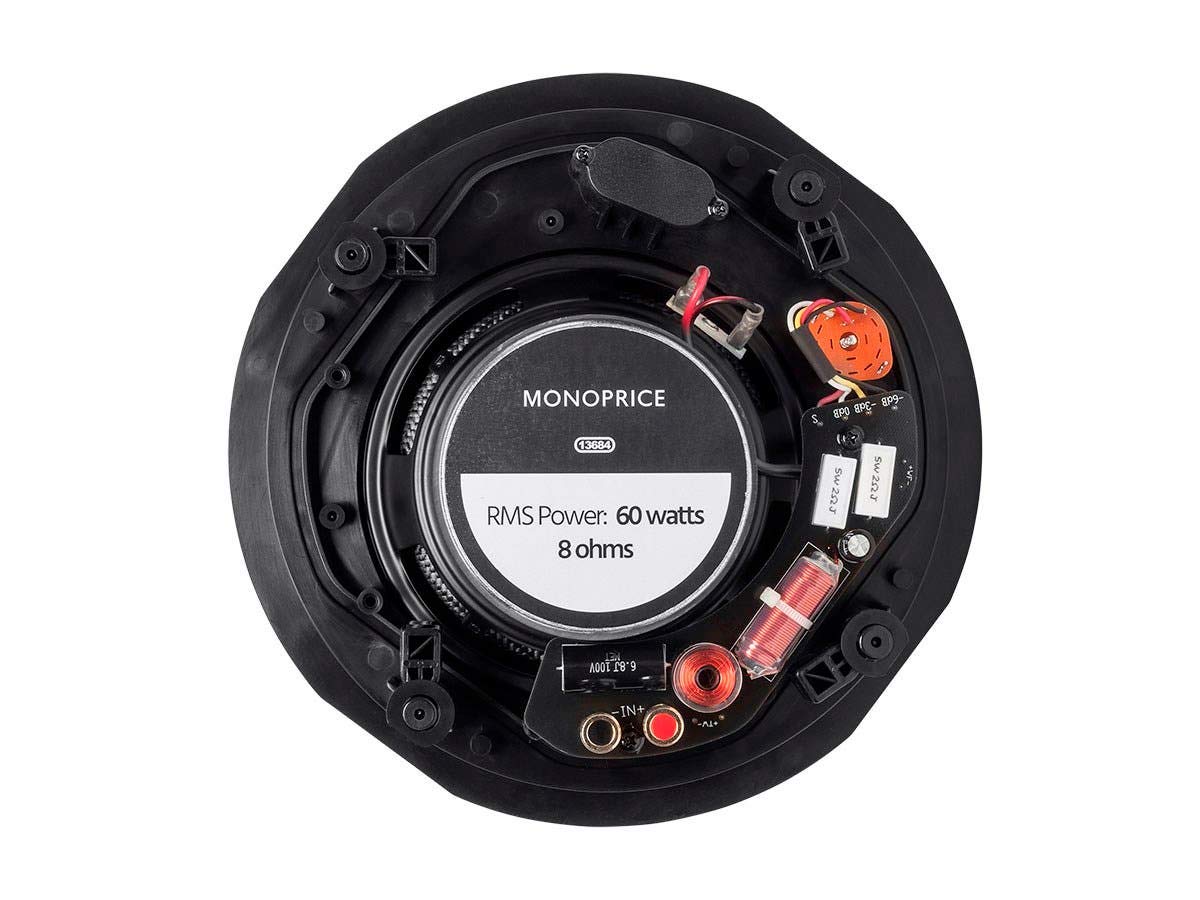 Monoprice Alpha 6.5 Inch 2-Way Ceiling Speakers (Pair) - Carbon Fiber Woofer, Paintable Magnetic Grille, High Efficiency for Louder Sound - Black/White - Perfect for Home Theater, Background Music & Multi-Room Audio Systems