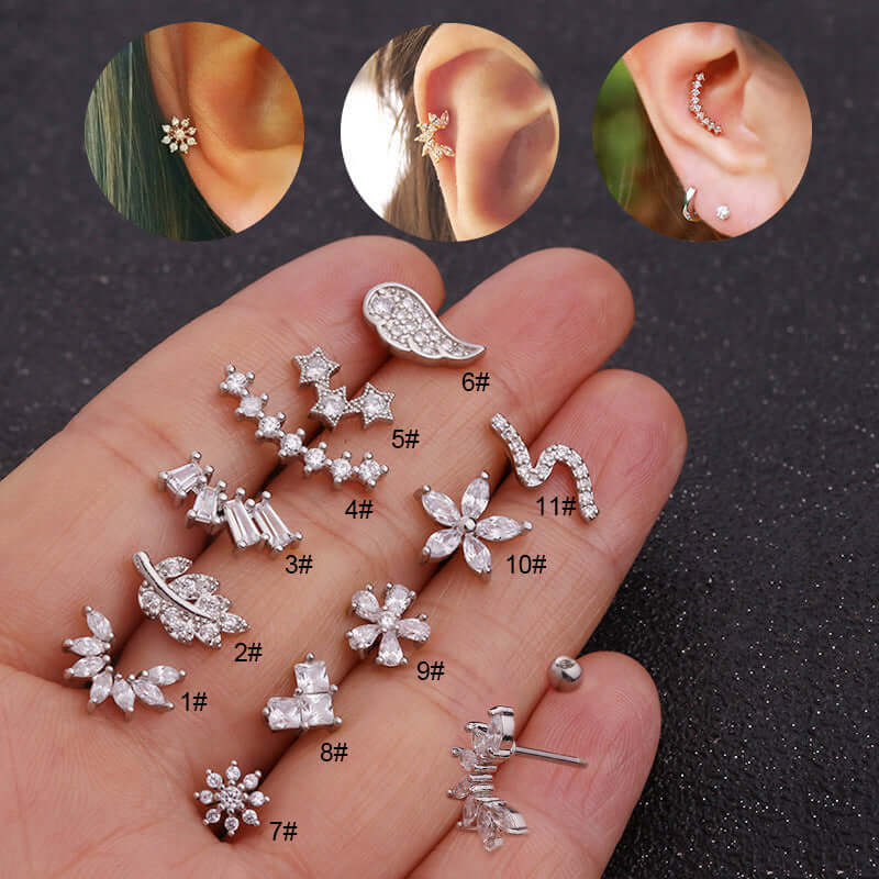 20G Cartilage Leaf Stud Helix Earrings for Women - 14K Gold Plated Minimalist Ear Piercing Jewelry - Perfect for Daily Wear, Parties & Gifts | HSPJ19111