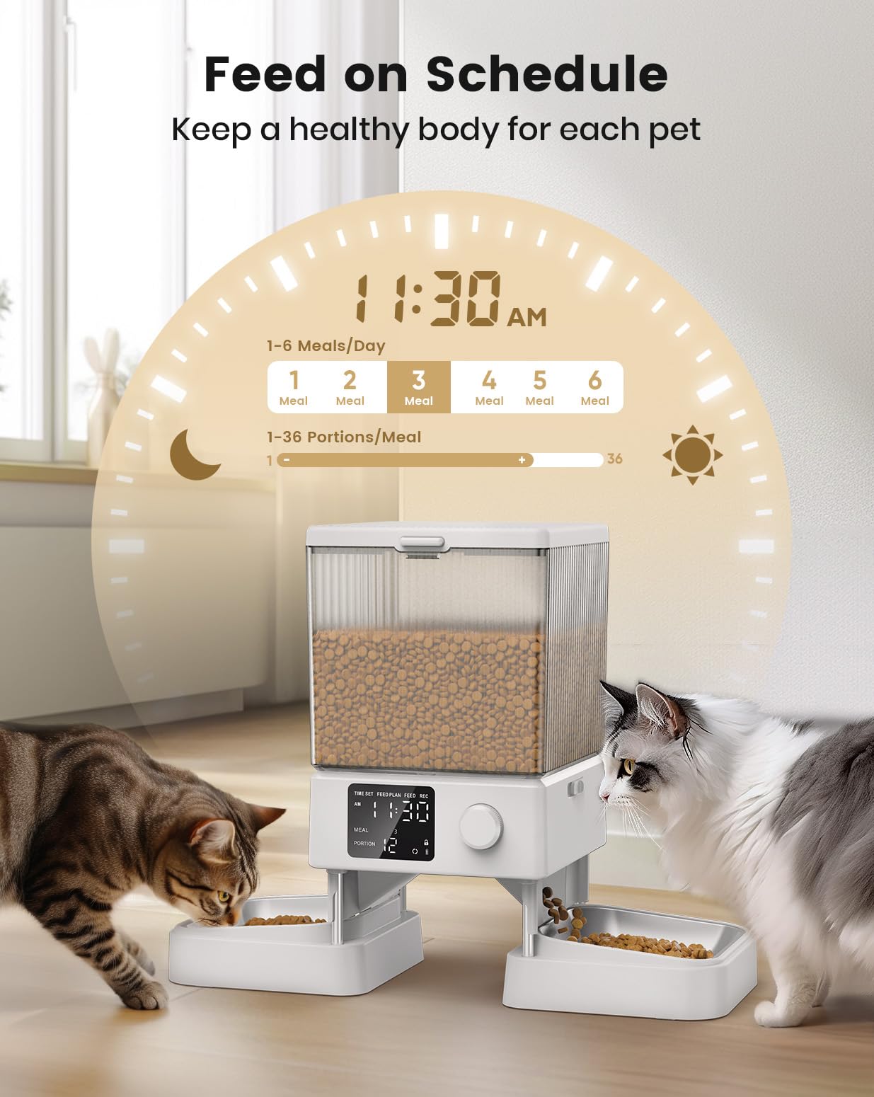 Oneisall Automatic Cat Feeder for 2 Cats - 20 Cups/5L Smart Pet Food Dispenser with Timer for Dry Food (White) - Perfect for Indoor Cats & Small Pets - Ideal for Vacation, Workdays & Nighttime Feeding