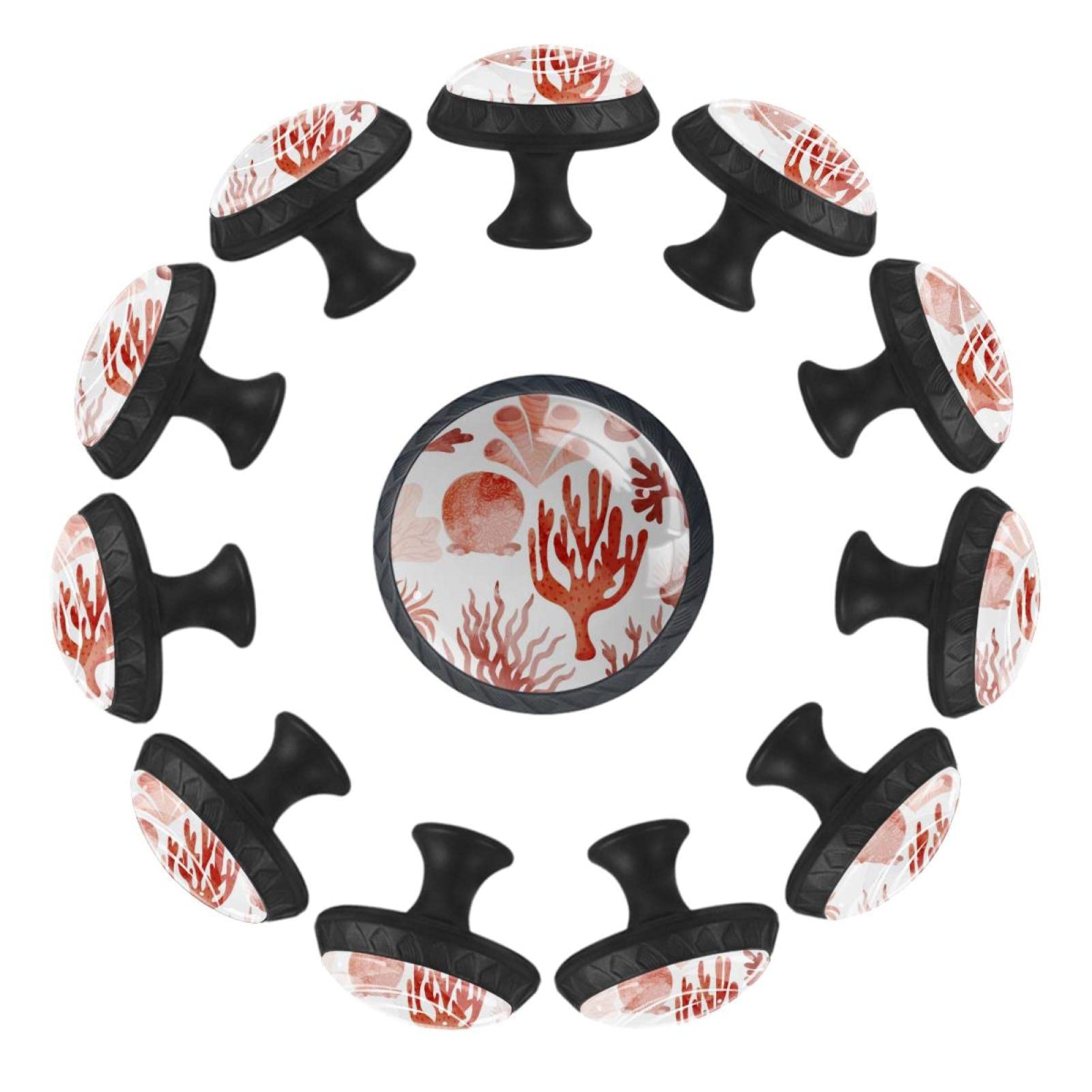 12 Pcs Coral Crystal Cabinet Knobs - Round Glass Drawer Pulls for Kitchen & Wardrobe