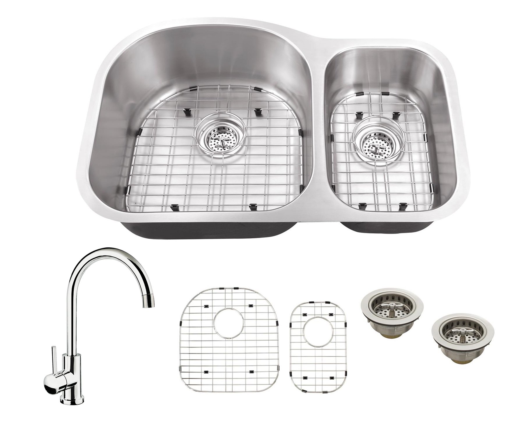 31-1/2-in x 20-1/2-in 18 Gauge Stainless Steel Double Bowl Kitchen Sink with Gooseneck Faucet - Perfect for Modern Kitchens, Dishwashing & Food Prep