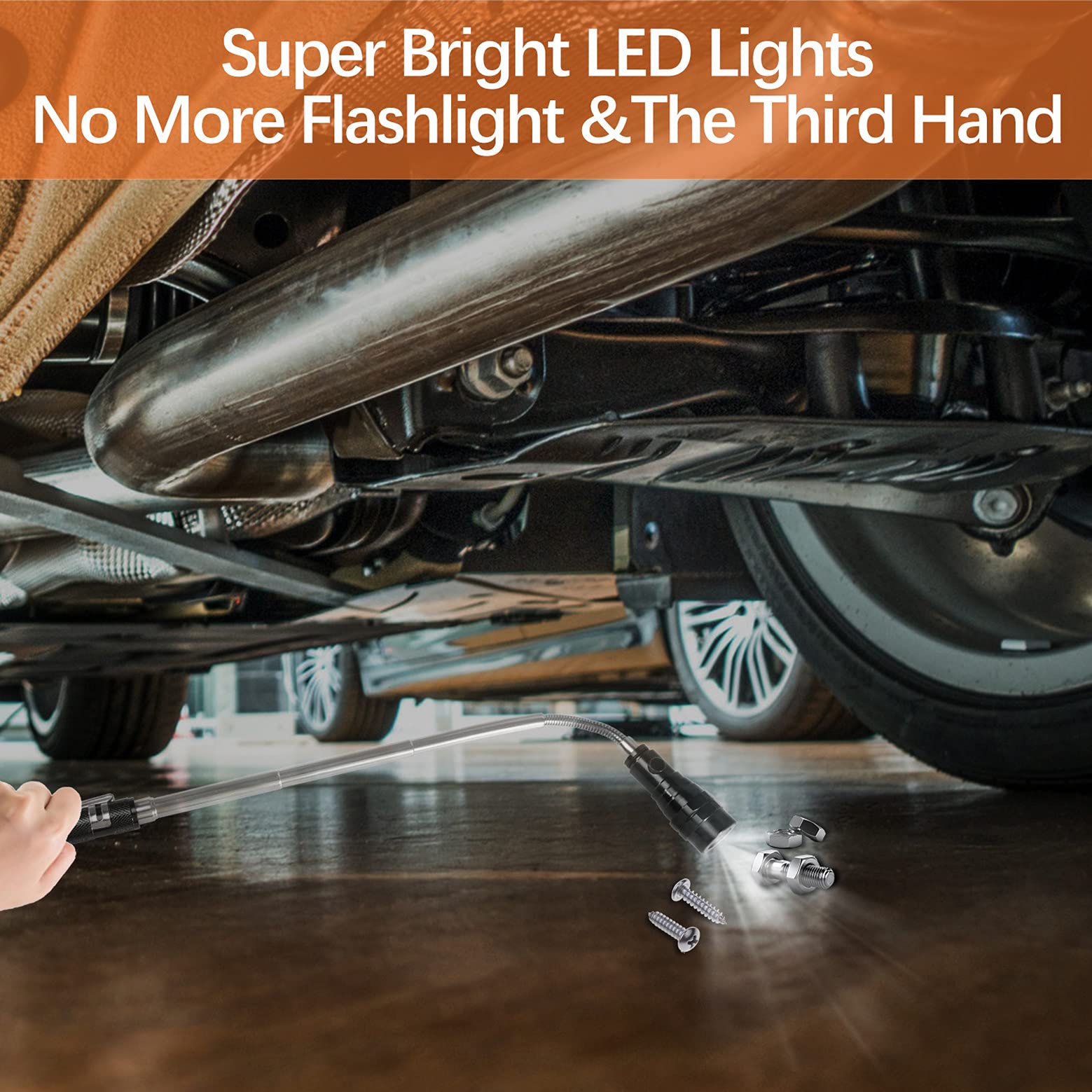 Magnetic LED Flashlight - Telescoping Pickup Tool for Men, Perfect Gift for Dad, Husband, Father's Day, Stocking Stuffer from Wife, Daughter or Son - Great for Camping, Hiking, Garage & Emergency Use
