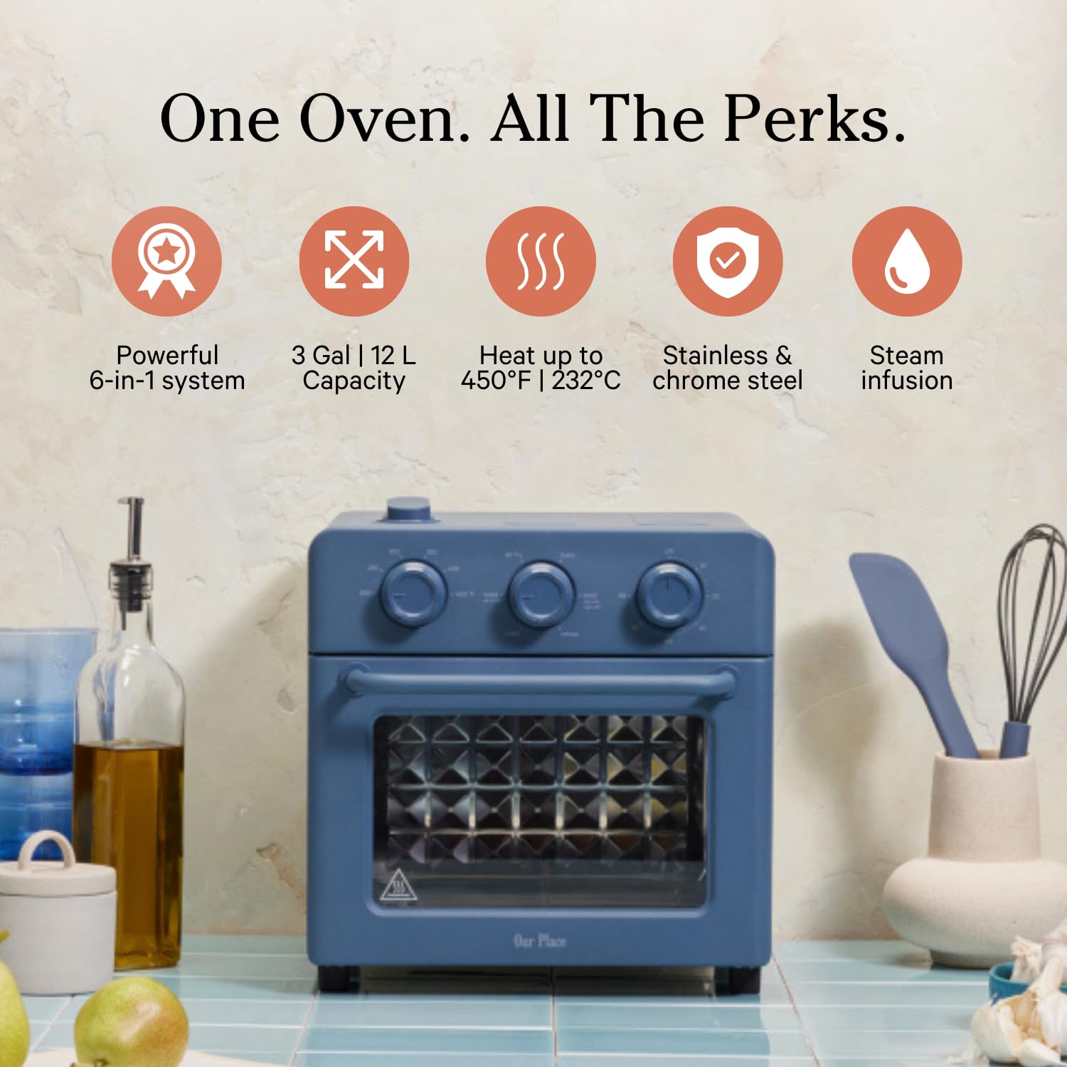 Our Place Wonder Oven - 6-in-1 Air Fryer & Toaster Oven with Steam Infusion | Compact Countertop Appliance for Fast Preheating | Multifunctional for Air Frying, Baking, Roasting, Toasting, Reheating & Broiling | Blue Salt | Perfect for Small Kitchens, Dorms & Quick Meals