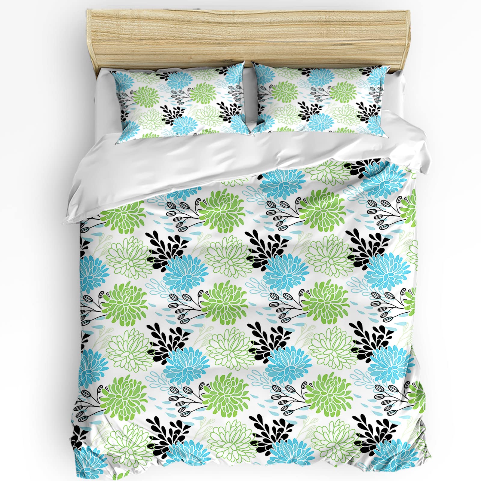 HELLOWINK Full Size 3-Piece Duvet Cover Set - Elegant Floral Comforter with 2 Pillow Shams, Lightweight Soft Bedding in Blue | Perfect for Master Bedroom, Guest Room & Dorm Decor