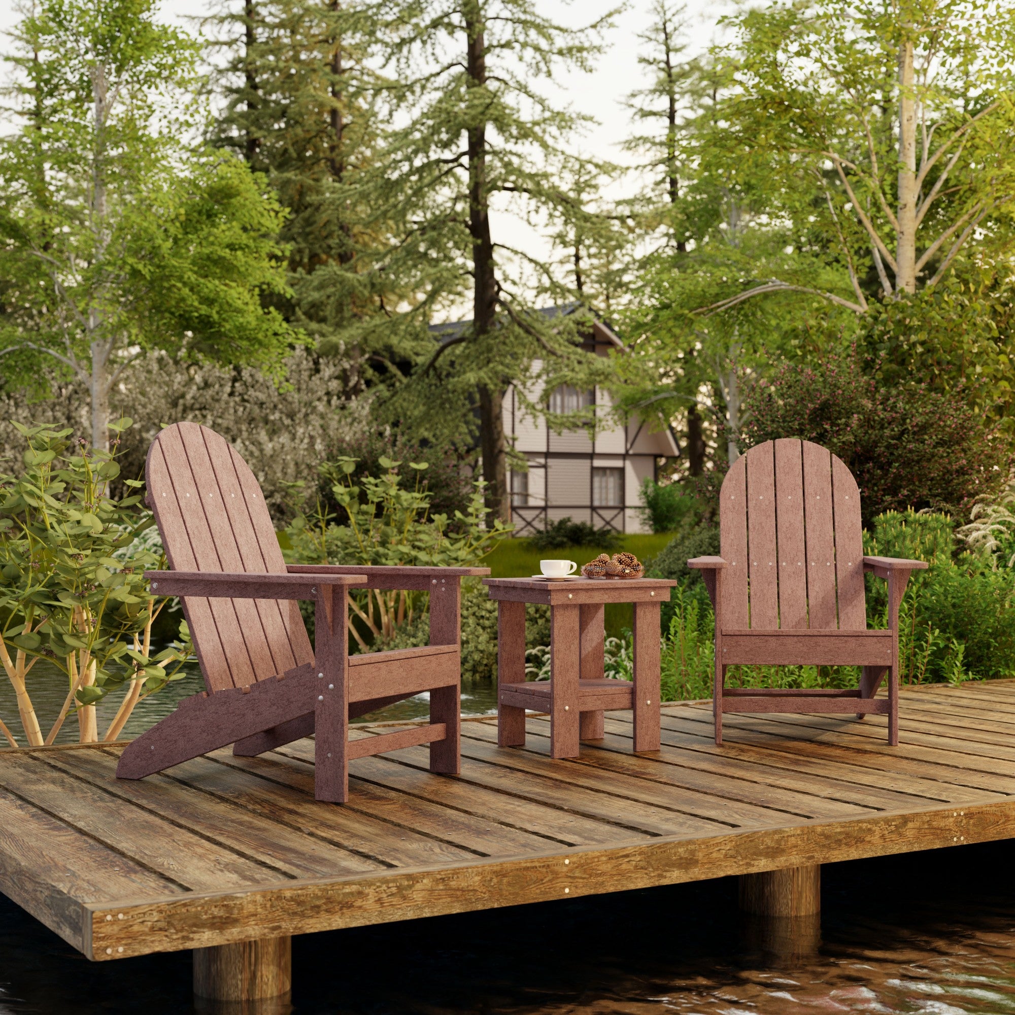 Freedom 3-Piece Traditional Adirondack Chair Set with Side Table - Outdoor Patio Furniture for Garden, Deck, Poolside & Backyard Relaxation