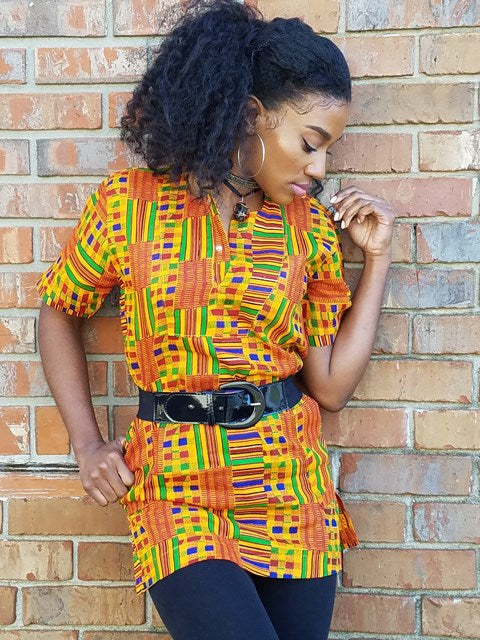 African Kente Print Dashiki Top for Men & Women | Traditional Ankara Shirt DP3227LD | Perfect for Cultural Events, Weddings & Afrocentric Fashion