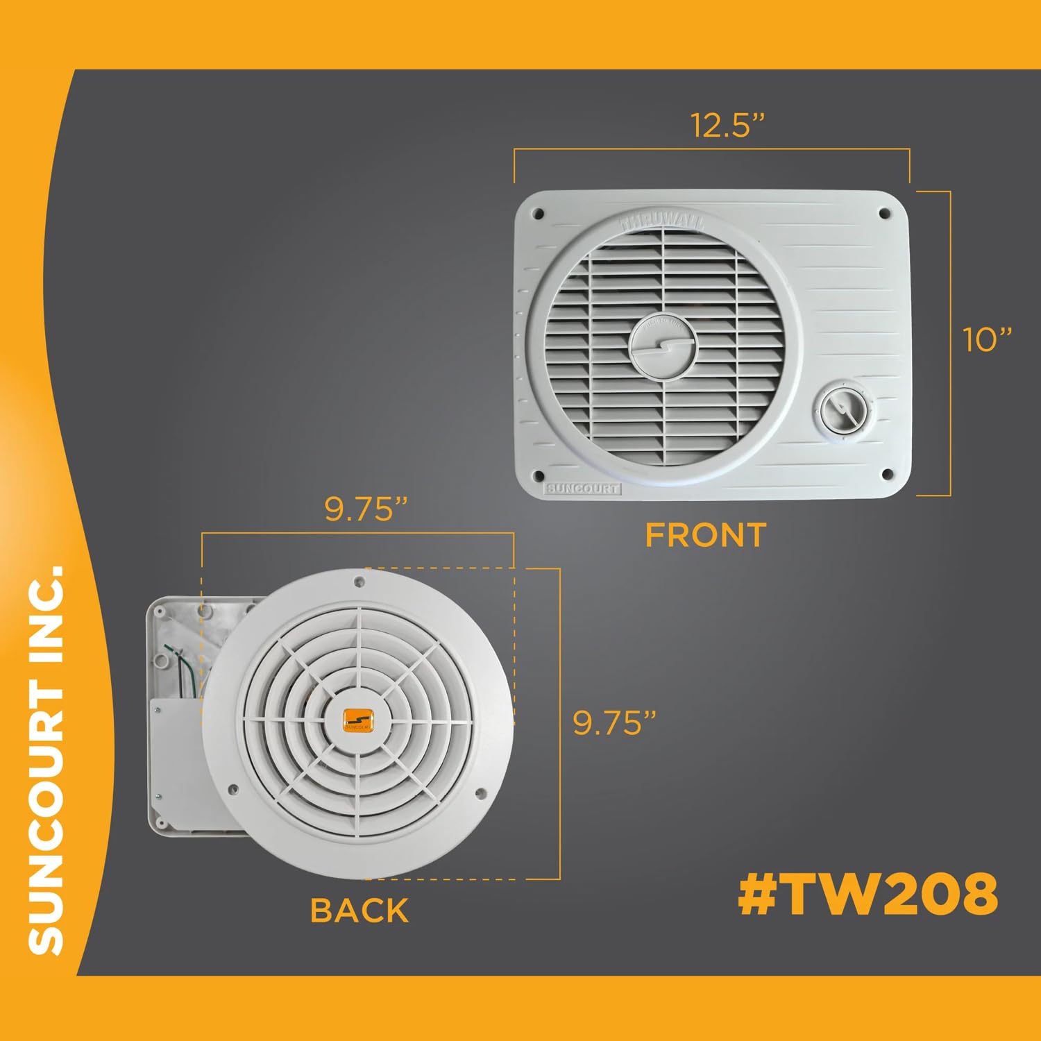 Suncourt TW208P 2-Speed Through Wall Ventilation Fan - Quiet Room-to-Room Air Transfer Booster for Improved Heating & Cooling - White - Perfect for Bedrooms, Offices and Basement Air Circulation